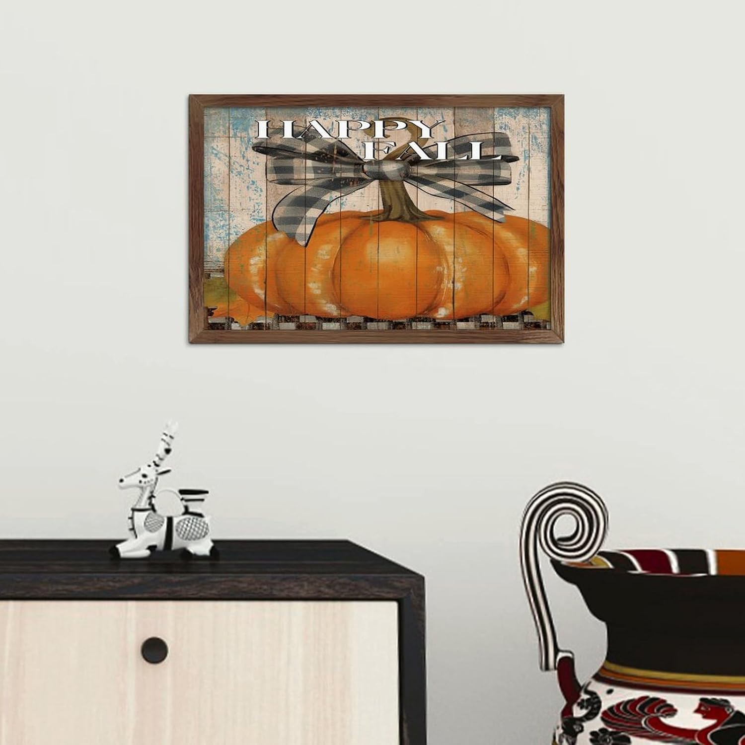 Rustic Wood Framed Wall Art Sign Happy Fall Decor