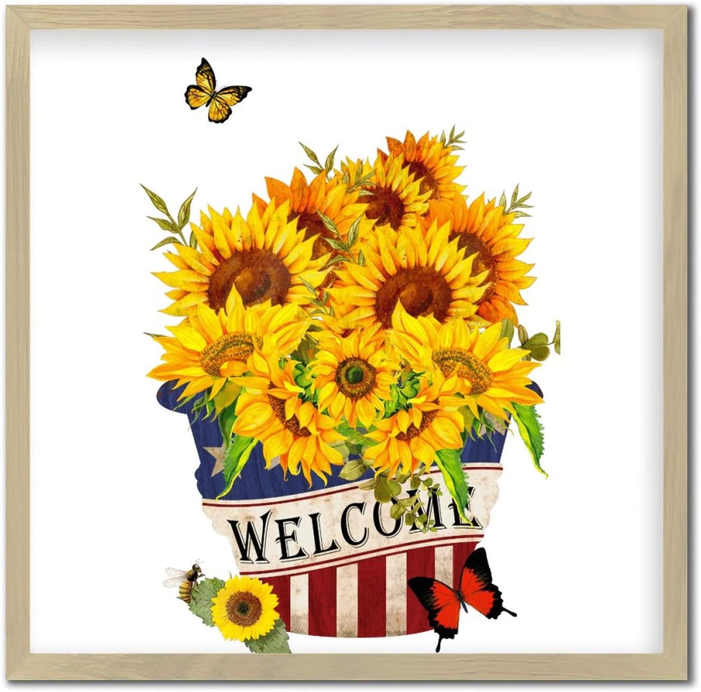 Welcome Sunflower American Memorial Day Wall Decor Sign 12x12in