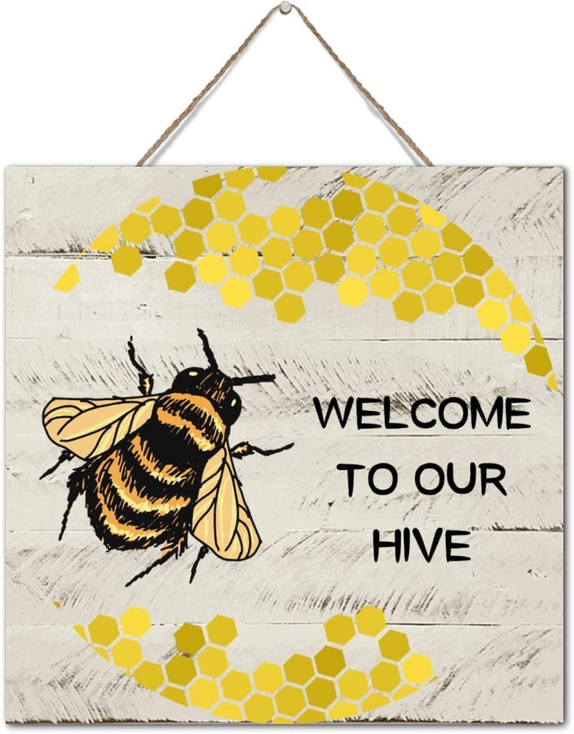 Rustic Wall Art Welcome to Our Hive Wood Sign 12x12 Inch