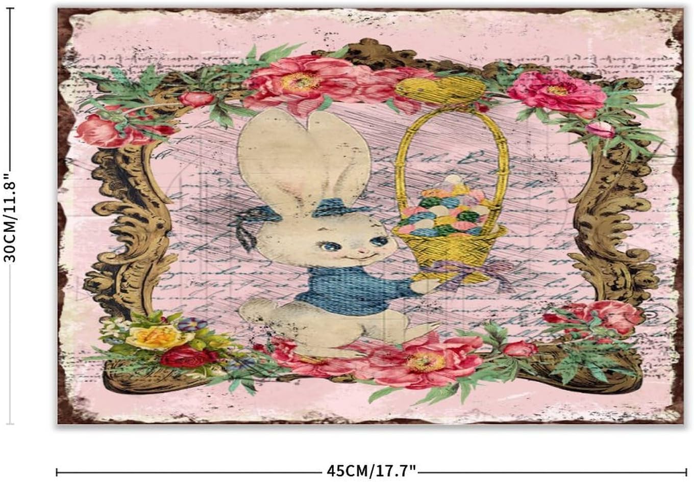 Easter French Bunny Wreath Wall Decor 12x18 Inch