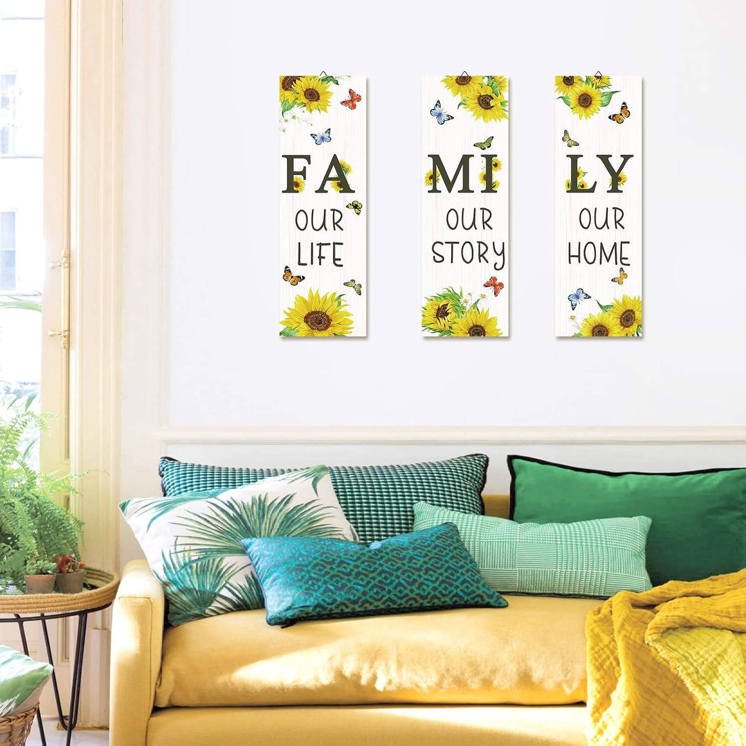 Decalmile 3 Piece Sunflower Wood Wall Sign Decor