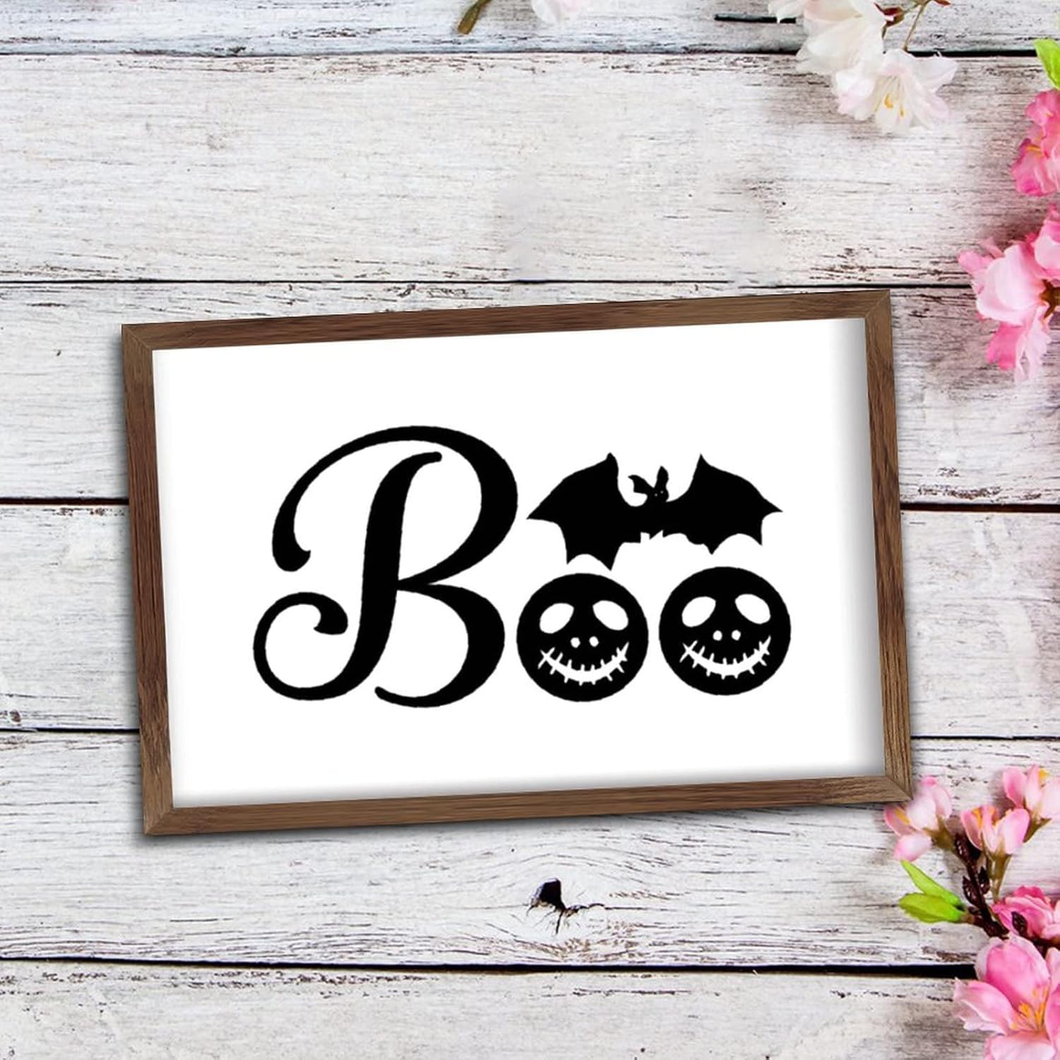 Christmas Farmhouse Decor Boo Witch on Broom Stick Wall Sign