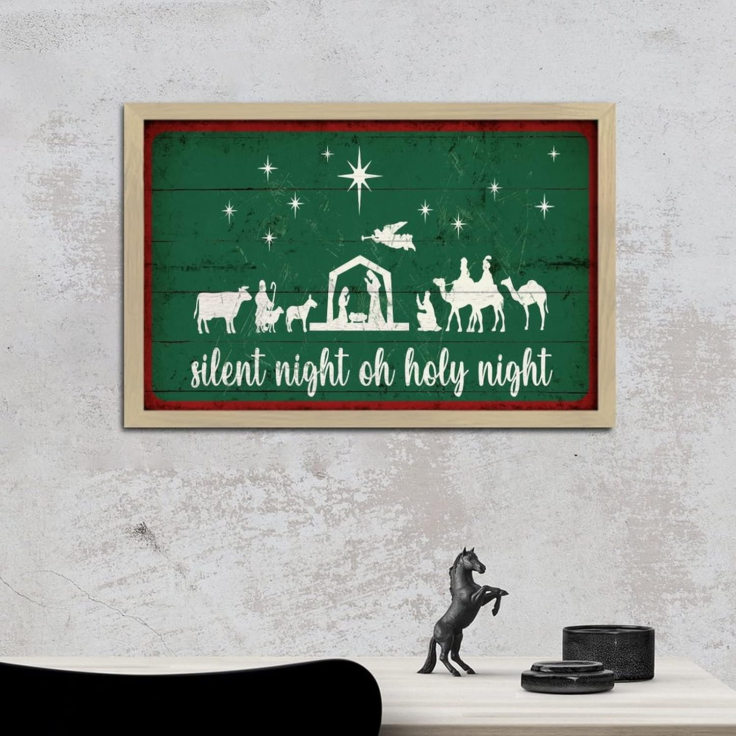 Merry Christmas Wall Art Decor Framed Wooden Sign 8x12in