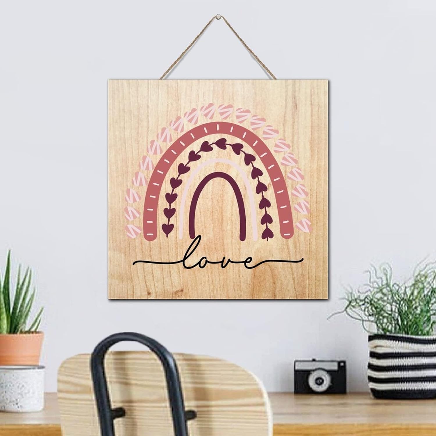 Autravelco 12x12 Inch Rainbow Wooden Wall Art Sign