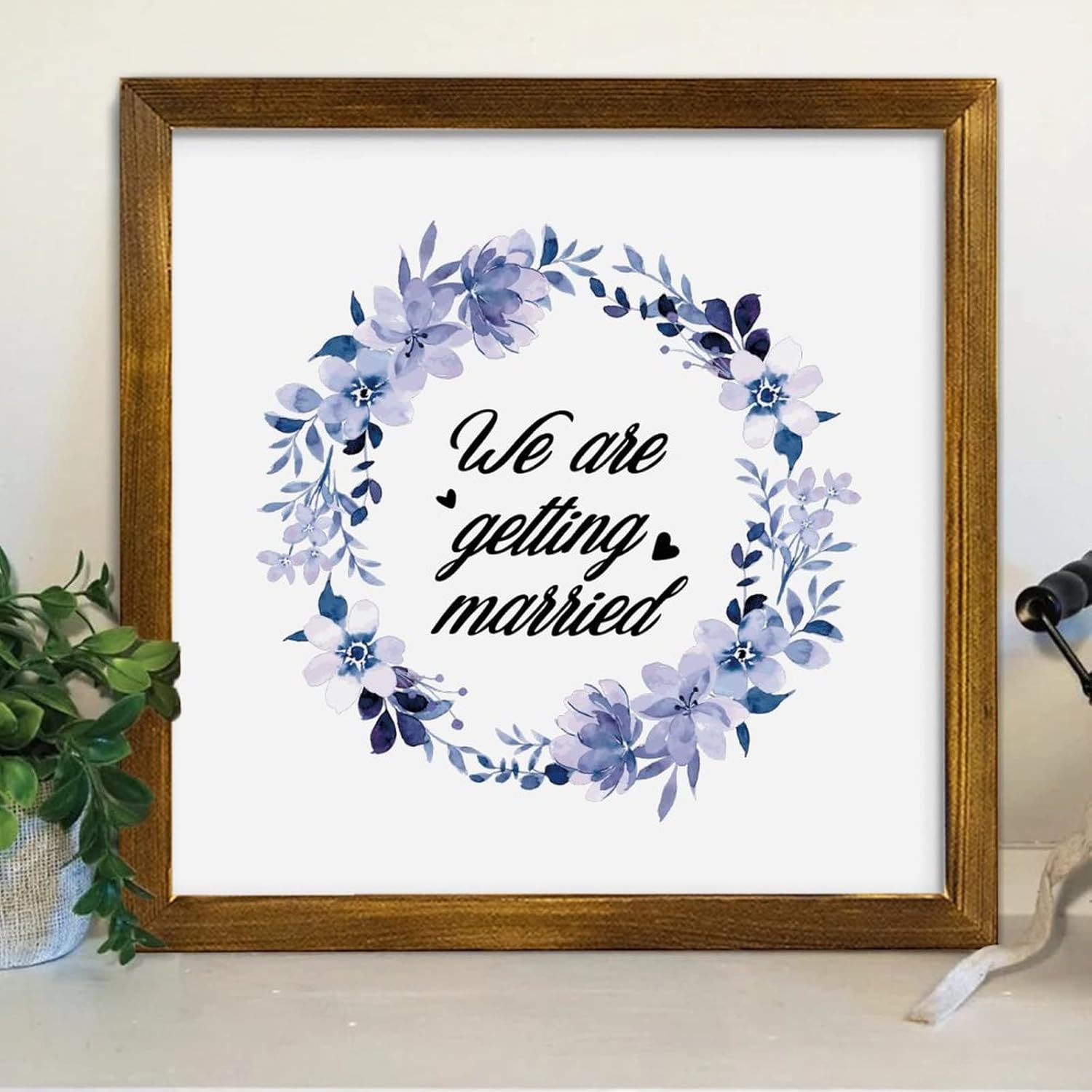 Farmhouse Rustic Wood Frame Wedding Sign Decor 12x12 Inch
