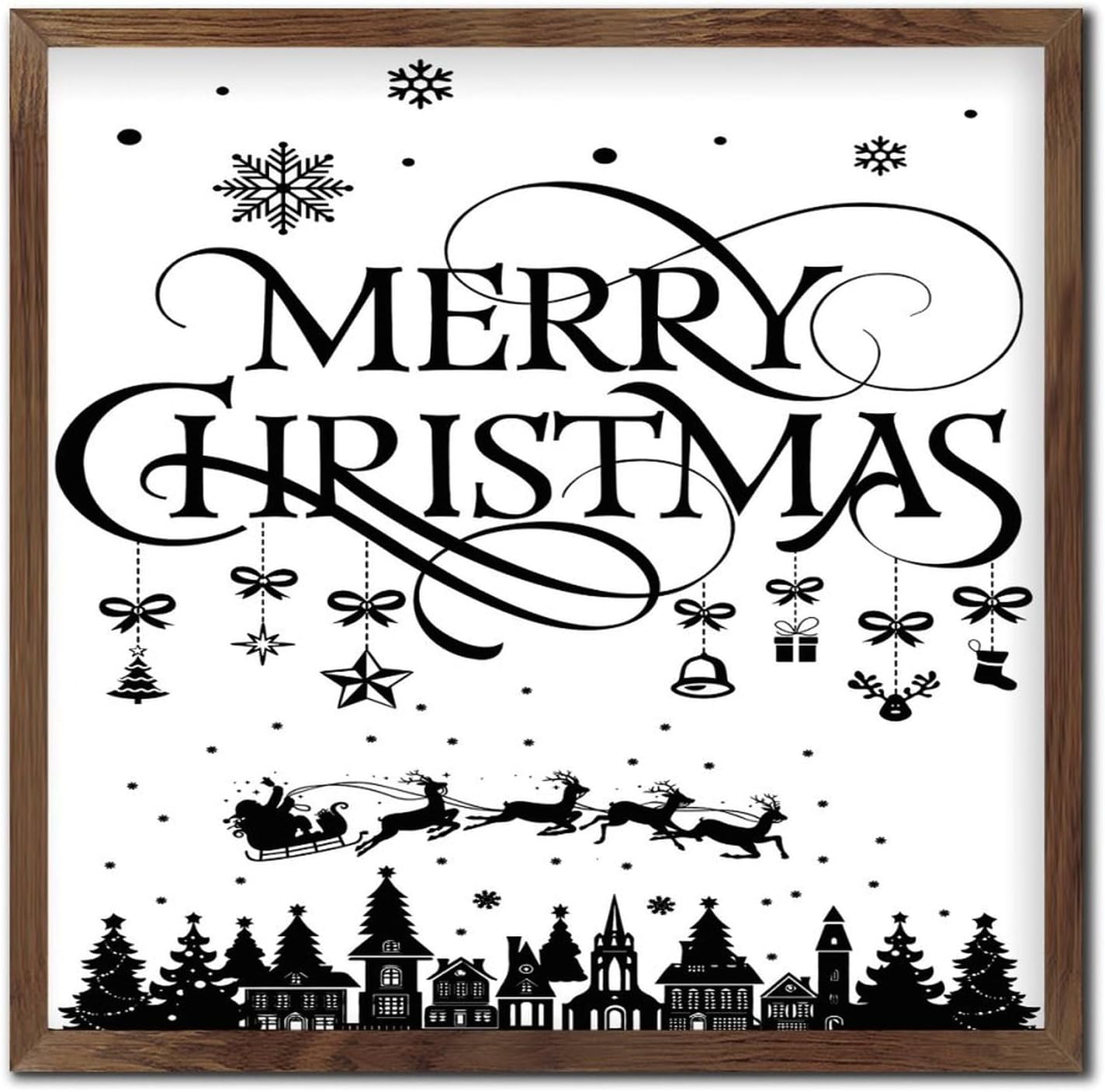 Wood Framed Wall Decor Sign 12x12in Christmas Farmhouse Art