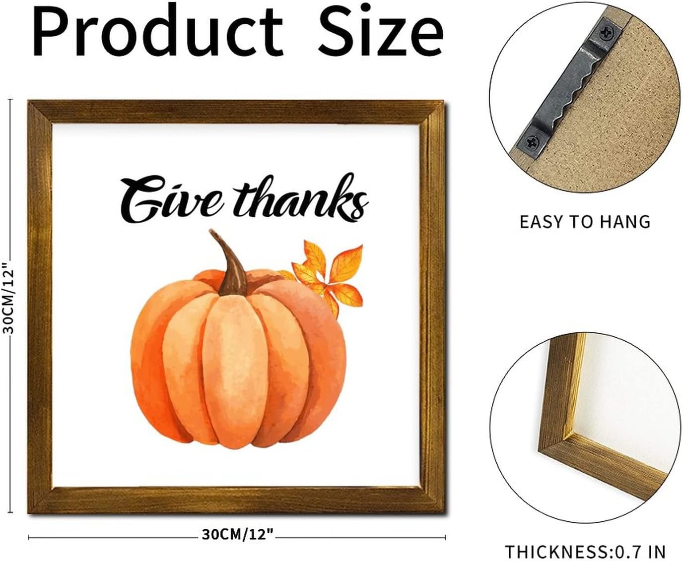 Thanksgiving Day Wood Framed Sign 12x12 Inch