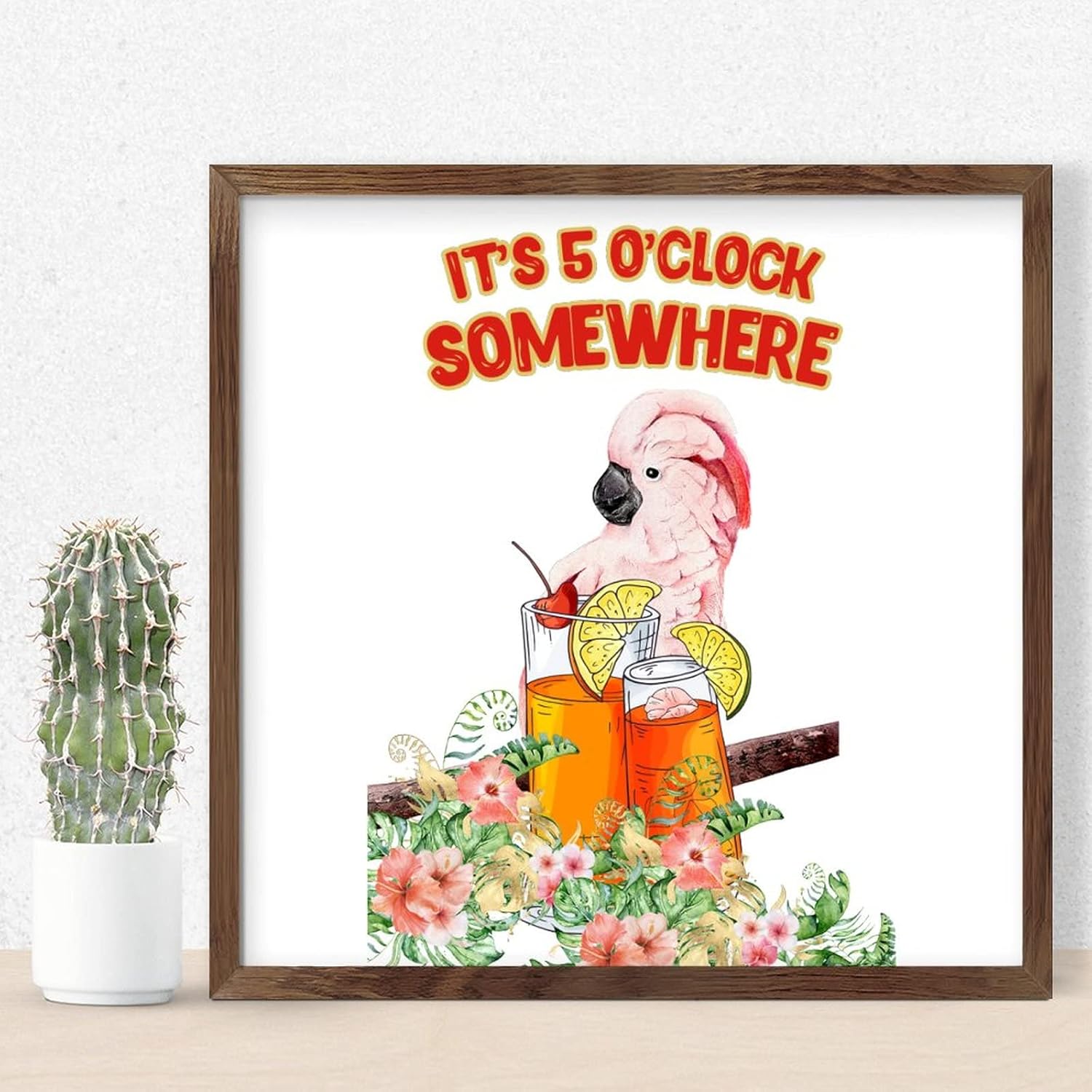 Rustic Wooden Wall Decor Sign Its 5 OClock Somewhere Parrot