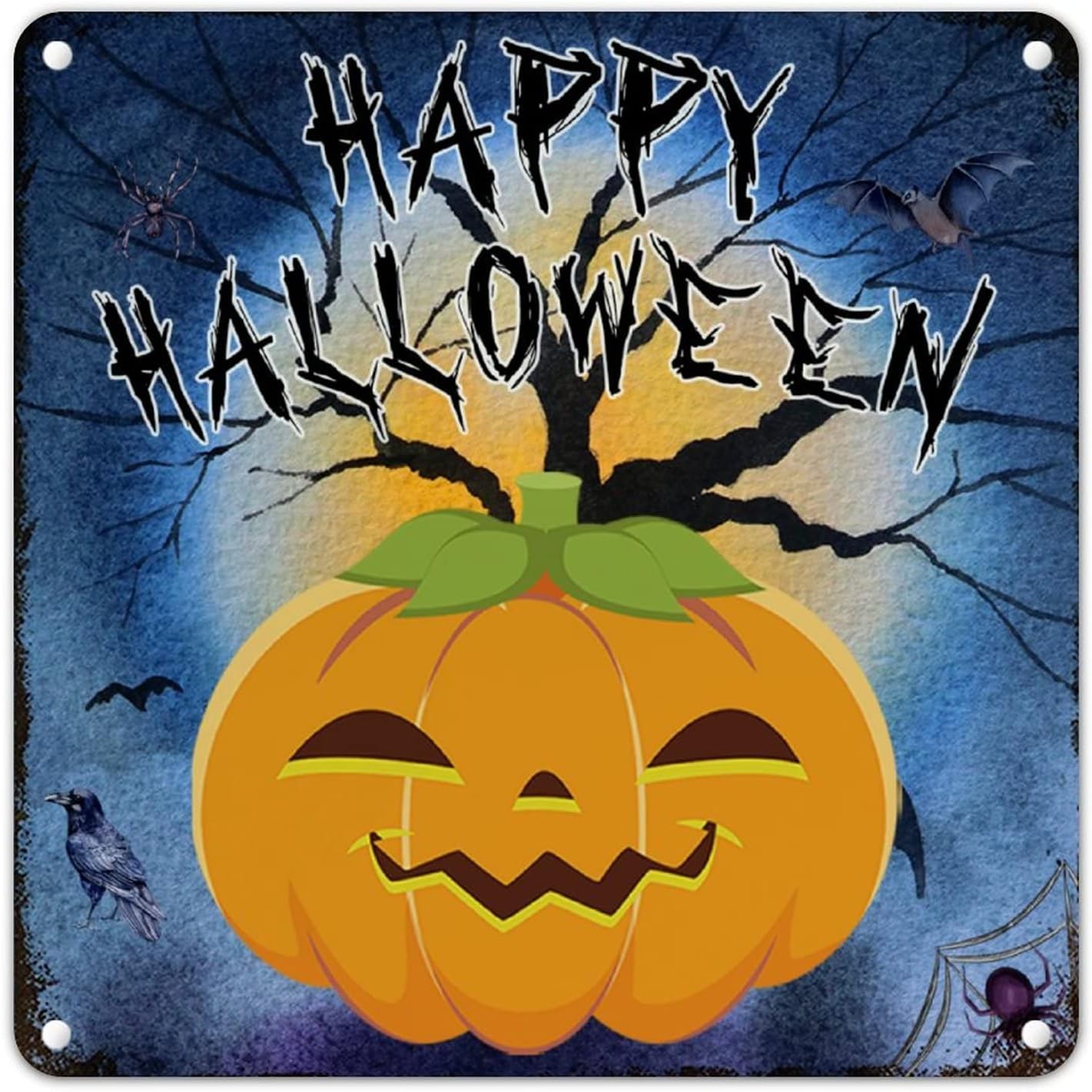 Happy Halloween Pumpkin Bat Metal Wall Decor 12x12in