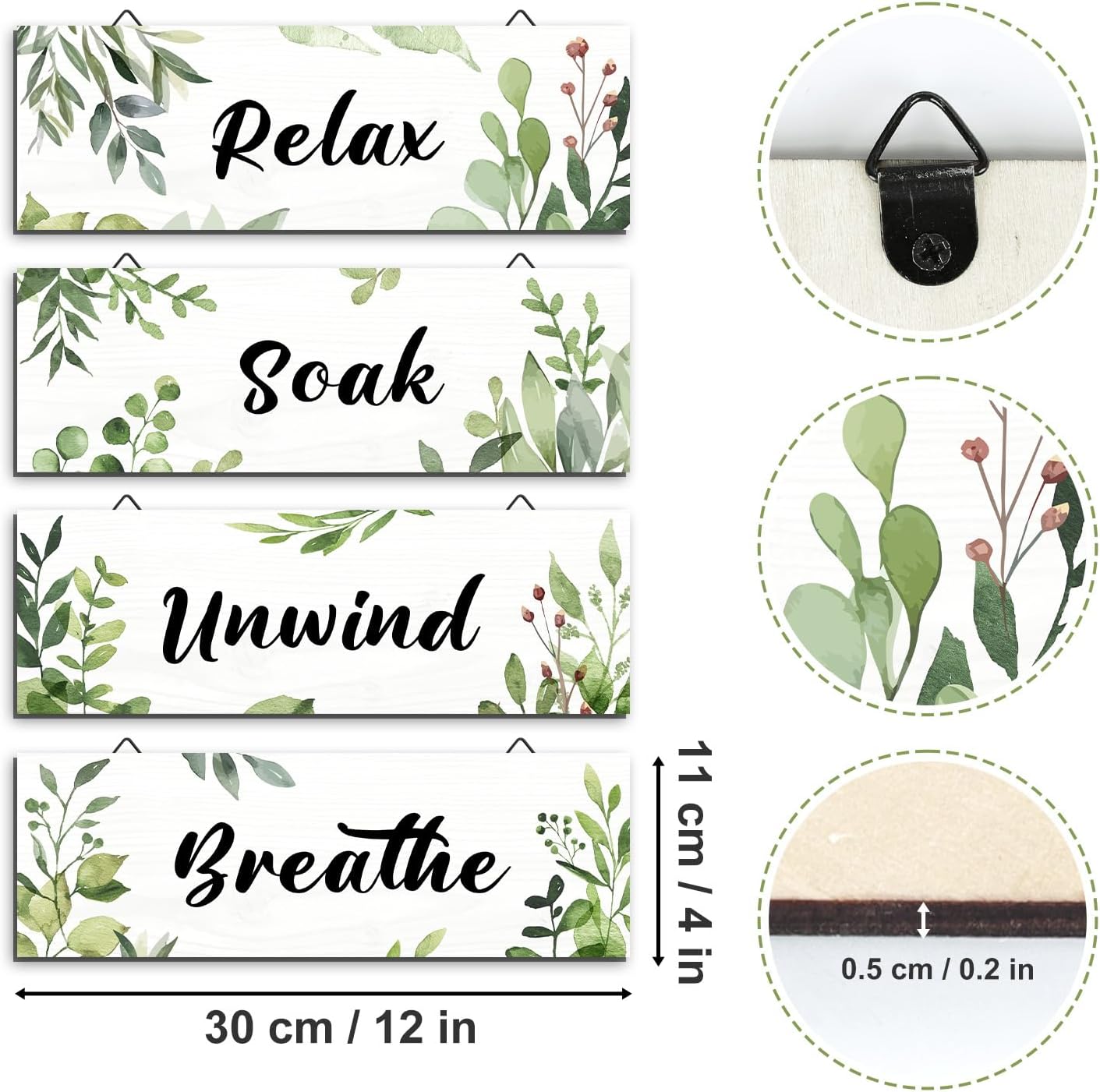 Decalmile 4 Piece Green Leaf Wooden Wall Art Decor