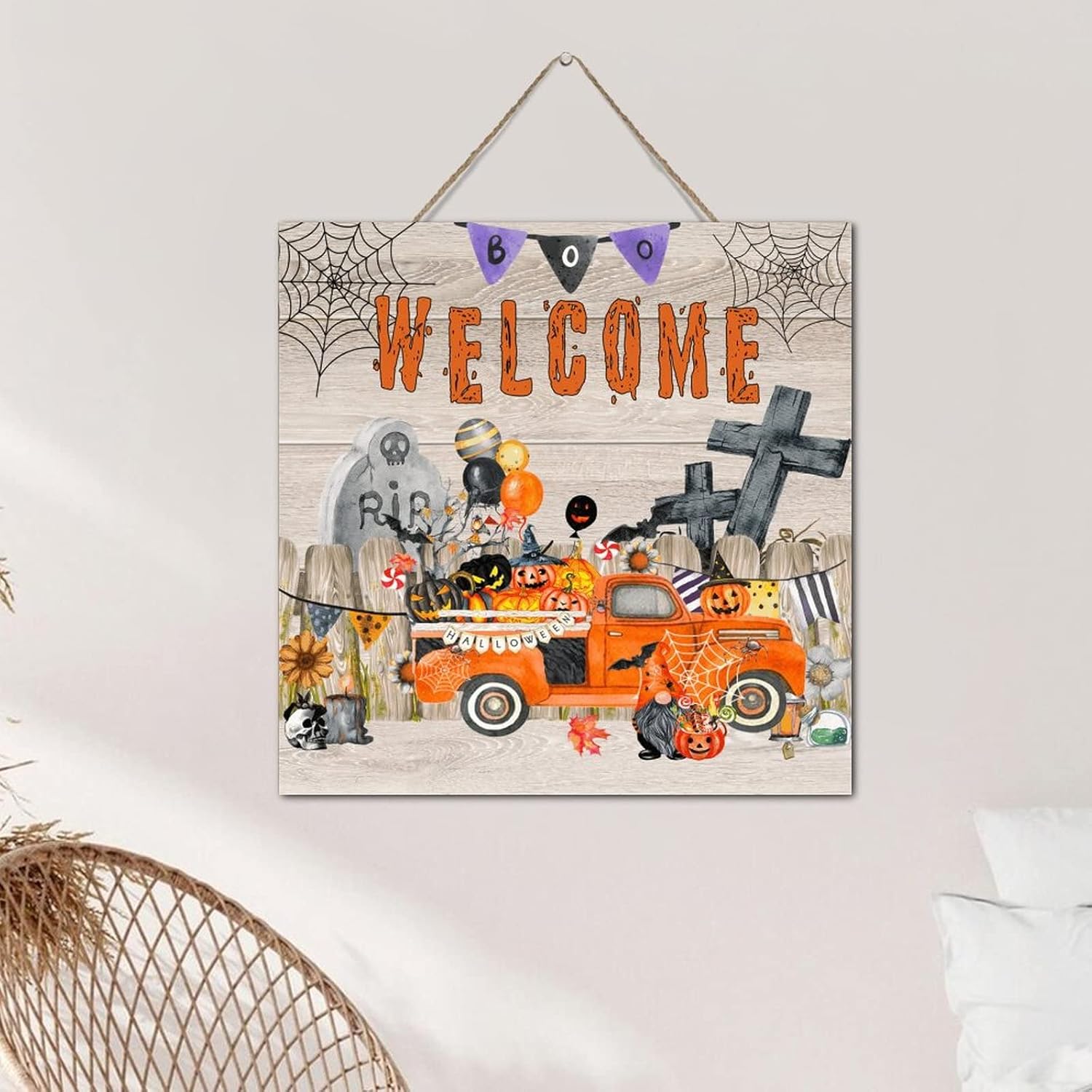 Halloween Spooky Boo Welcome Wall Art Sign 12x12 Inch