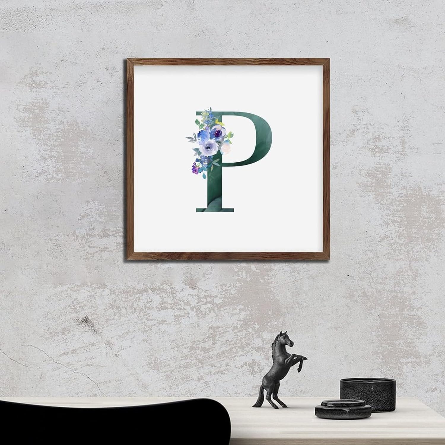 Personalized Wood Framed Monogram Sign with Peonies Design