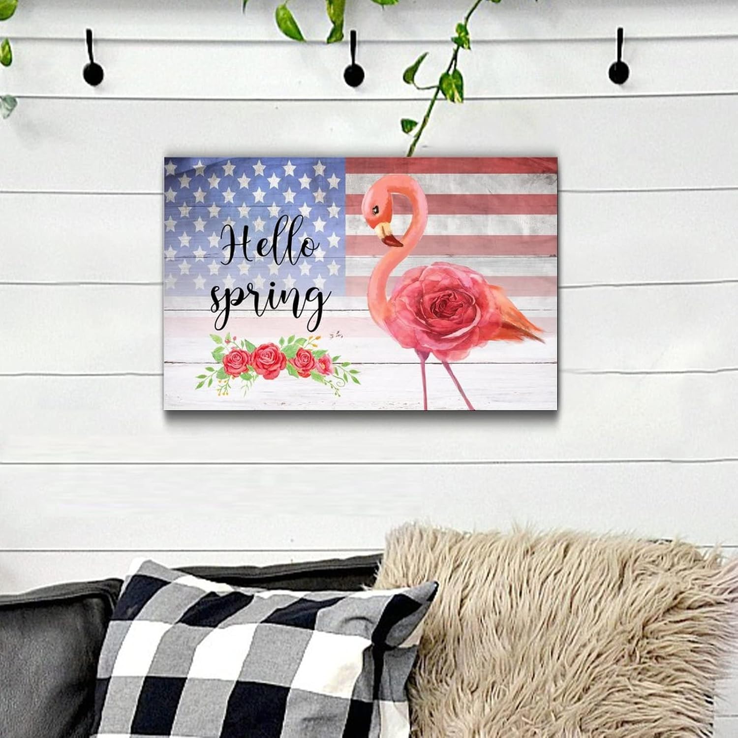 Hello Spring Rose Wood Grain Wall Decor 12x18in