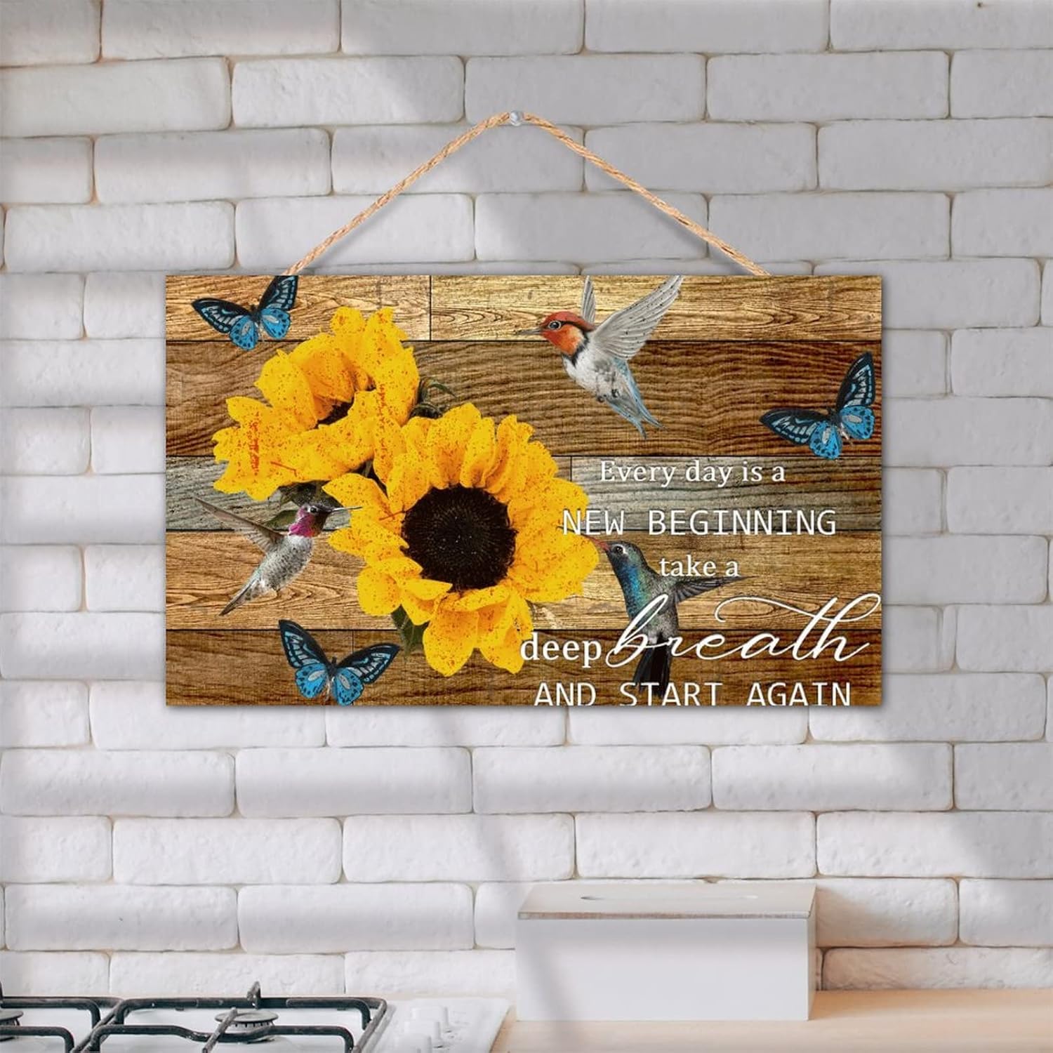 TEANFUN 12x20 Inch Rustic Wood Hummingbird Sign