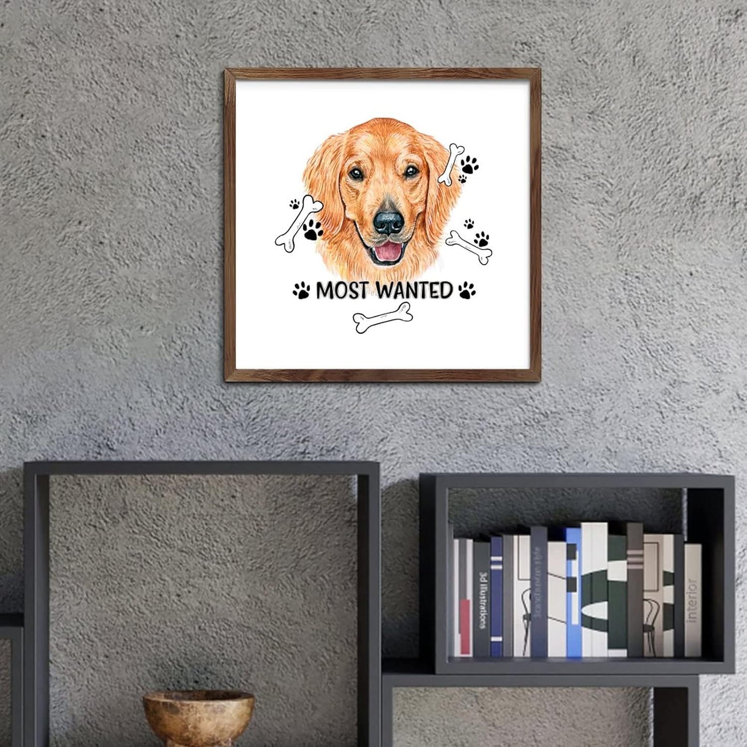 Pet Dog Sign Framed Wood Decor Wall Art 12x12in