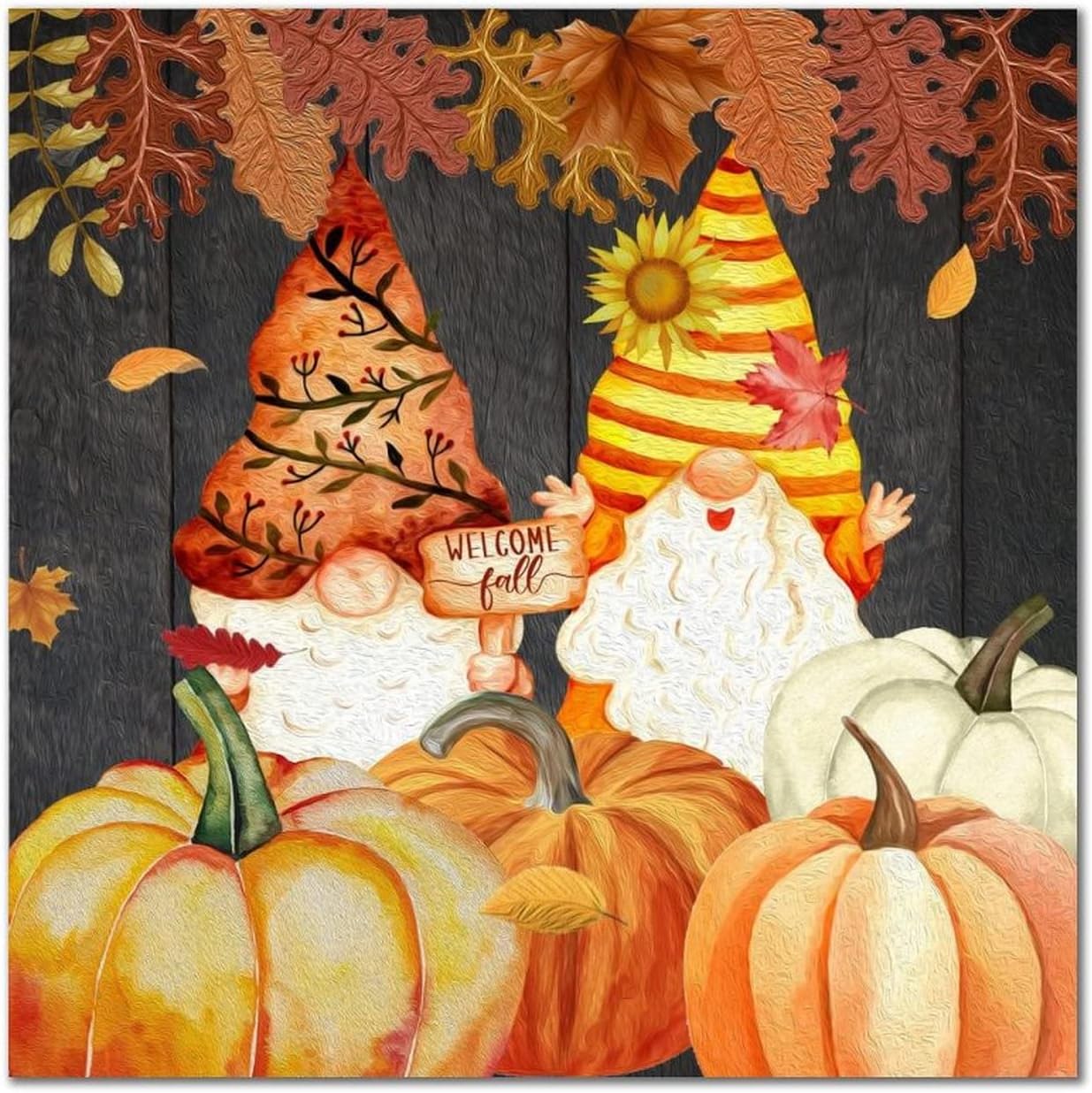 Welcome Fall Gnome Wooden Wall Sign 14x14in