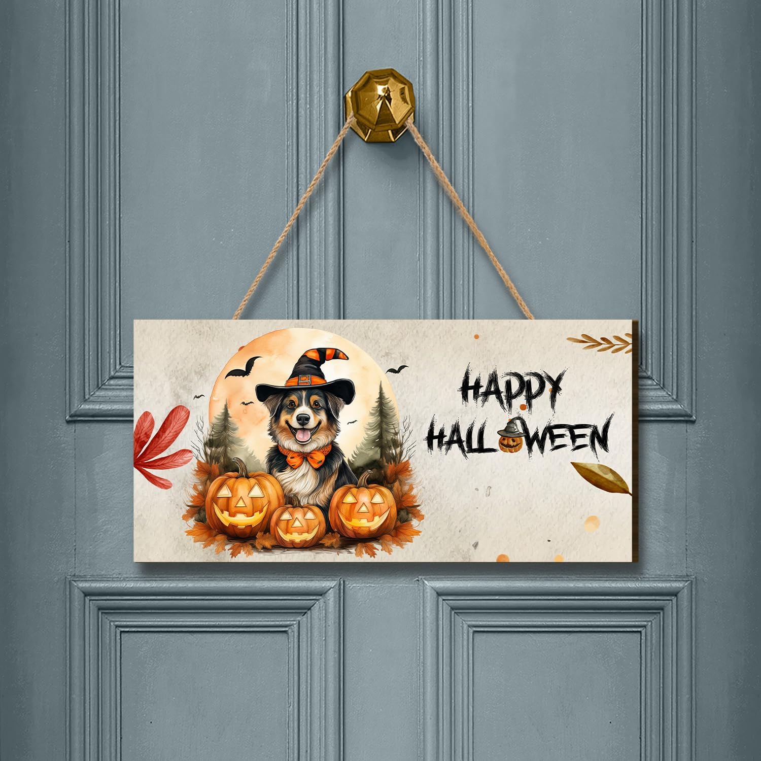 Happy Halloween Miniature American Shepherd Wood Sign Decoration