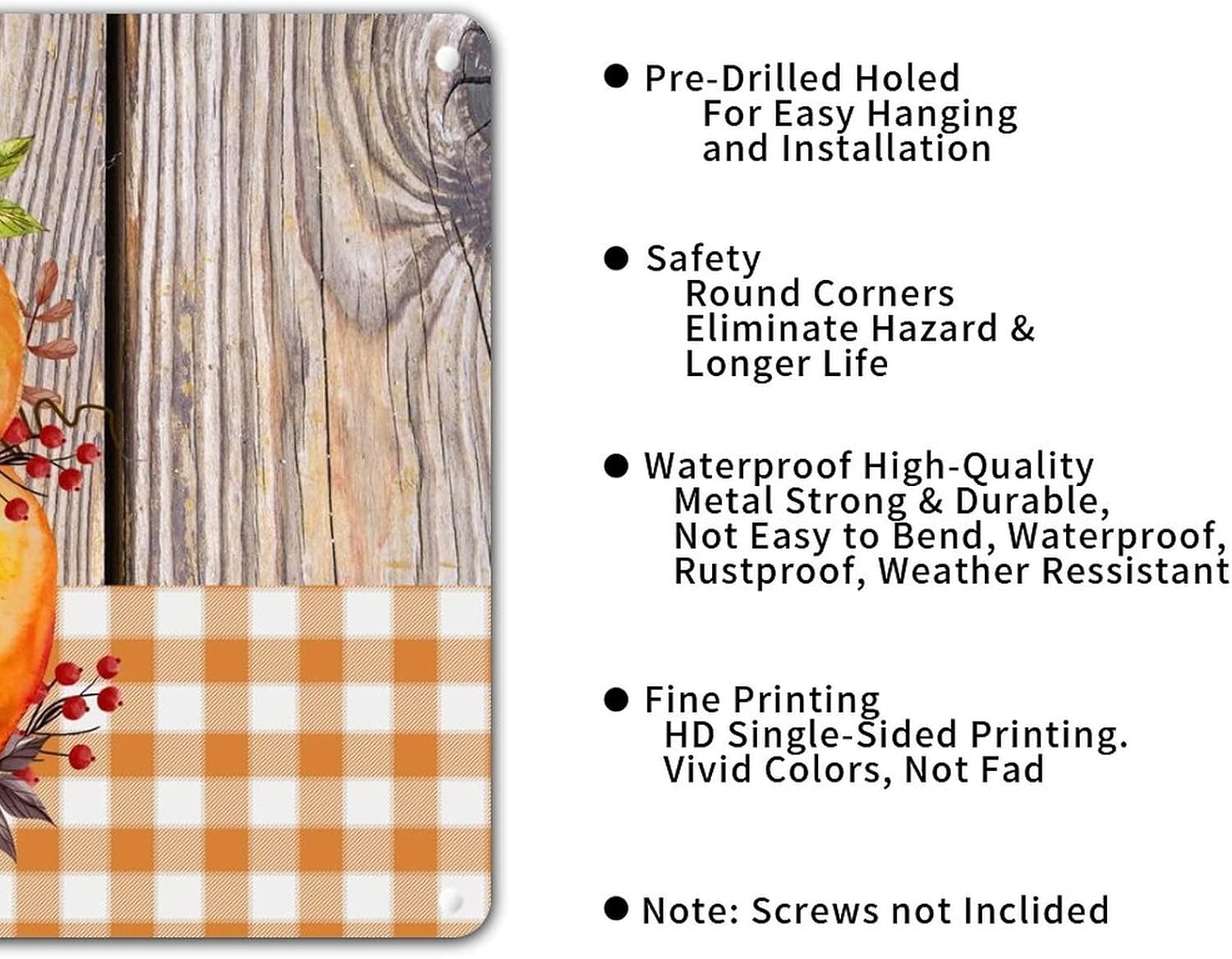 Happy Fall Sign with Pumpkin Sunflower Berries Metal Wall Art