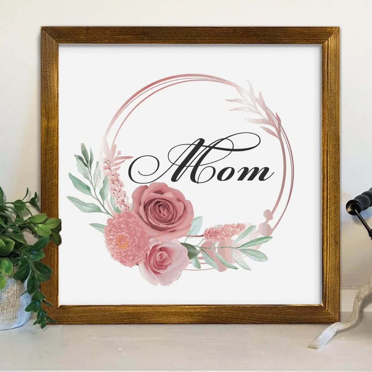 Mothers Day Wood Frame Sign with Floral Wreath