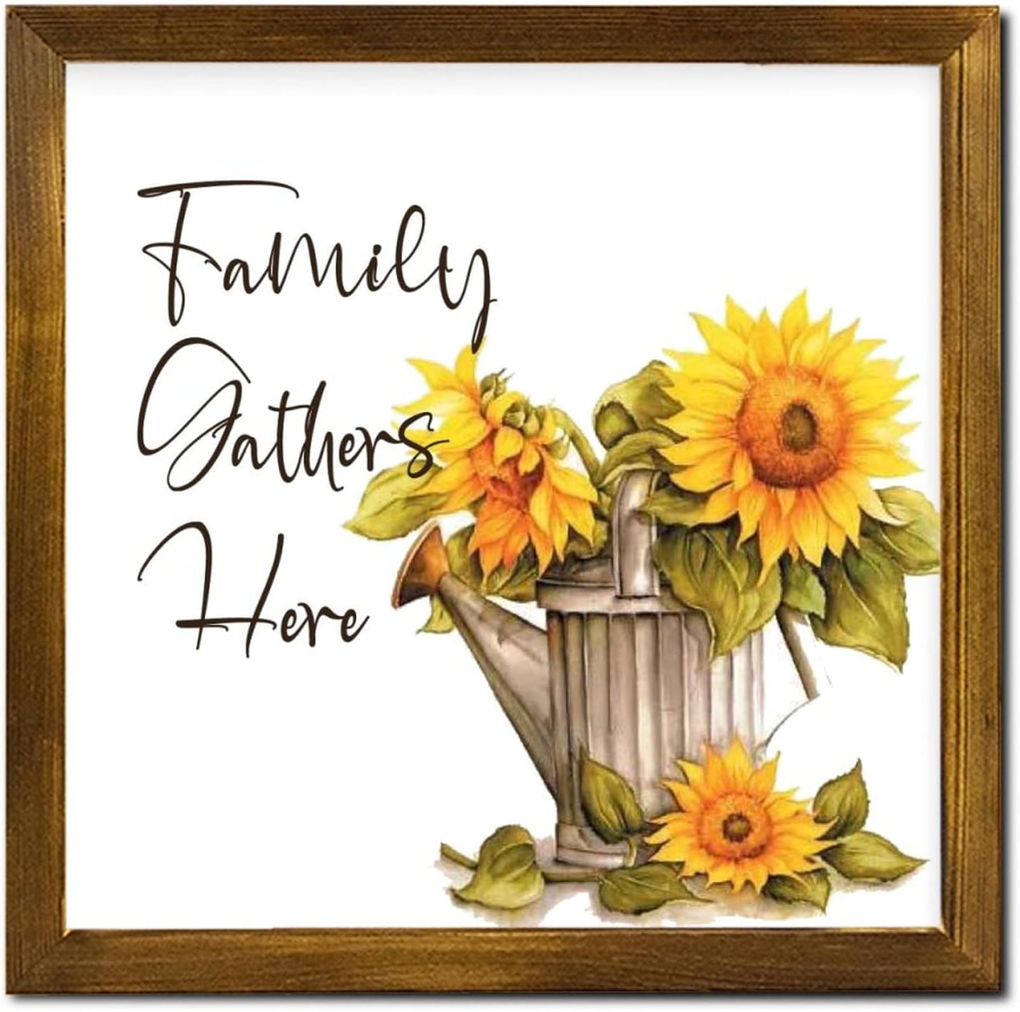 Family Gathers Here Framed Wood Sign 12x12 Inch