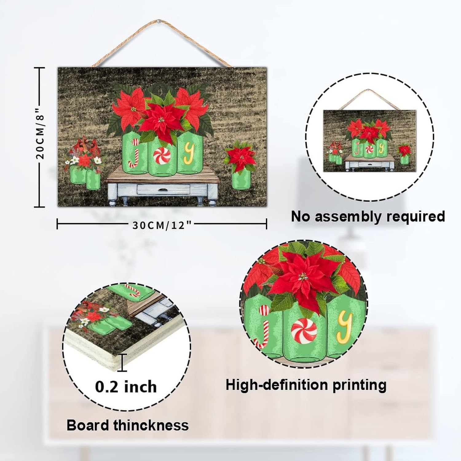 TEANFUN Christmas Wall Hanging Sign 8x12 Inch 1