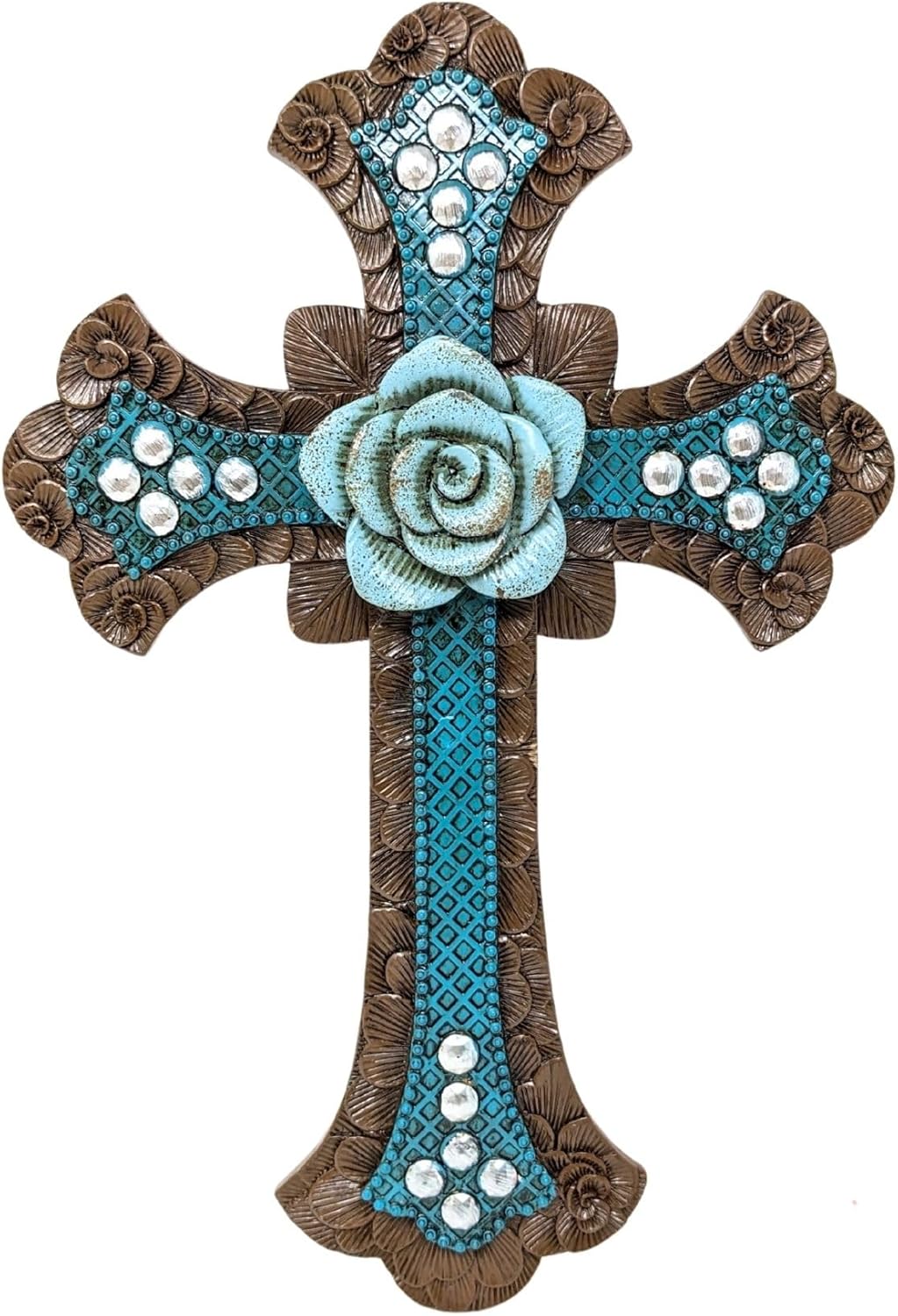 BestGiftEver Decorative Blue Wall Cross with Floral Center