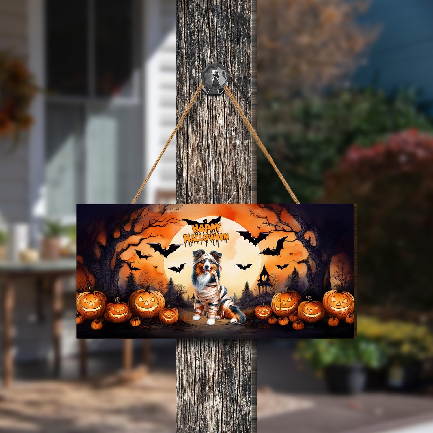 Mummy Miniature American Shepherd Halloween Wall Decor
