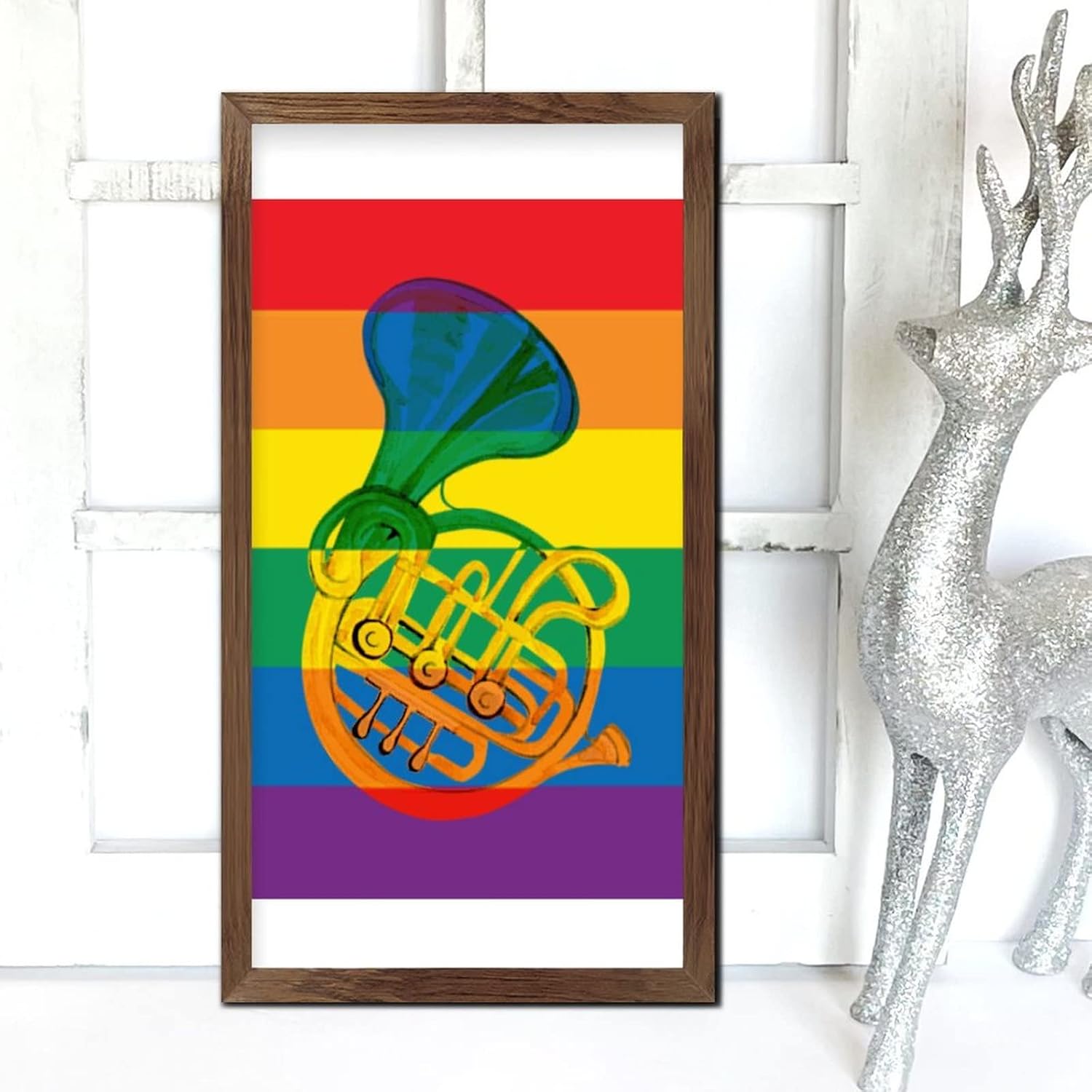 LGBTQ Pride Wood Wall Sign Rainbow Tuba Design