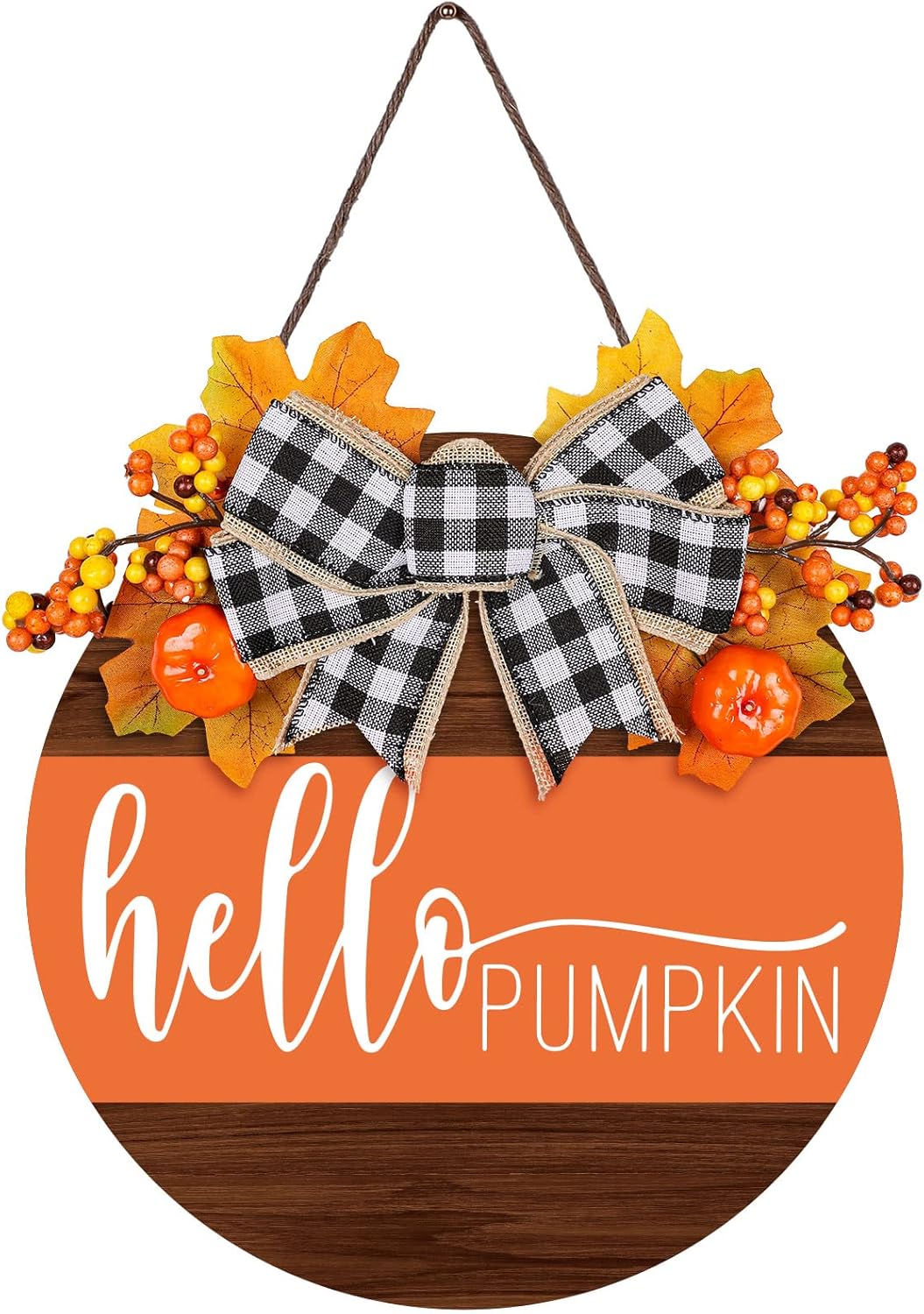 Whaline Fall Thanksgiving Welcome Wooden Sign with Bow and Berries