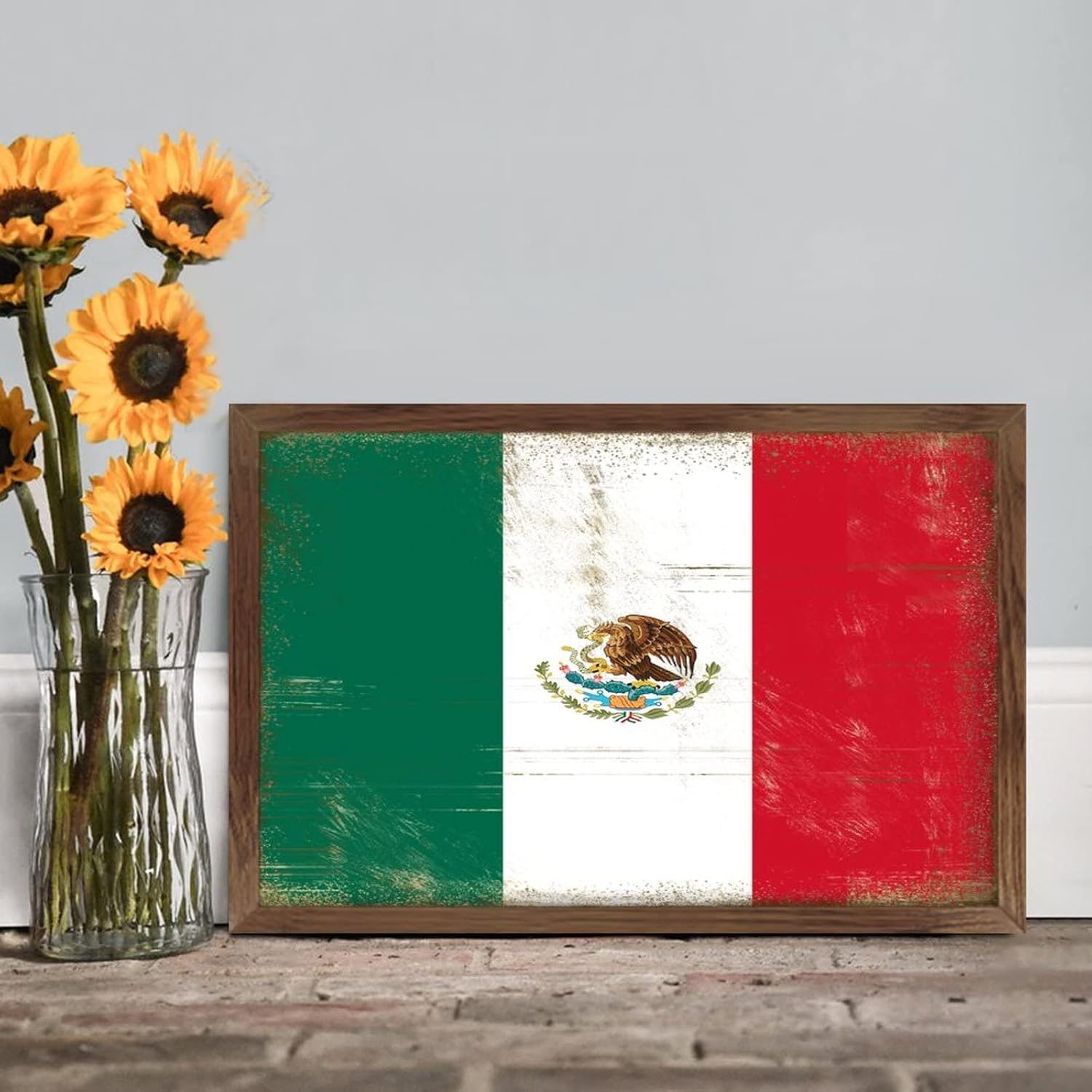Christmas Farmhouse Decor Mexico Flag Framed Wood Sign Wall Art
