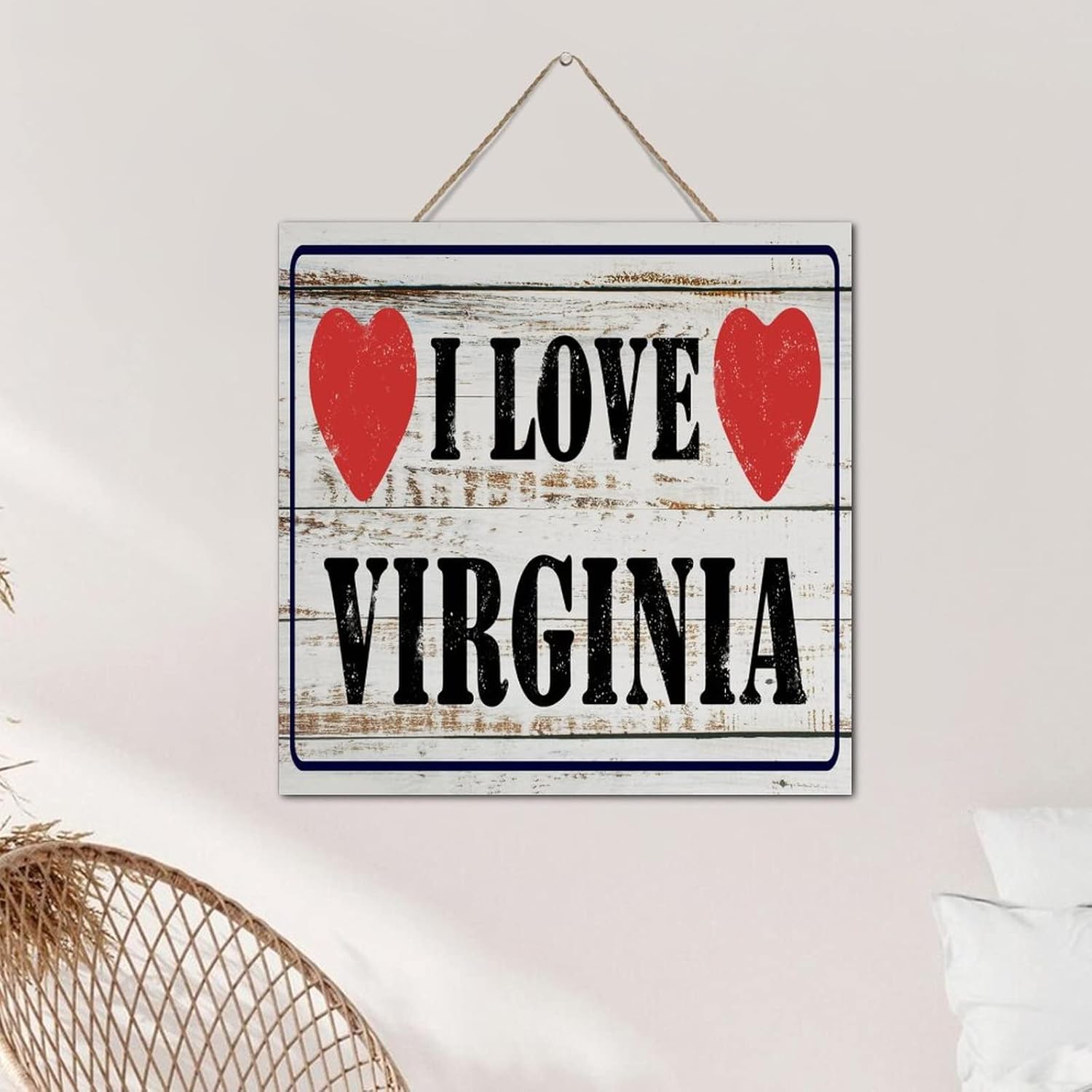 Autravelco I Love Virginia Wood Sign 12x12 Inch