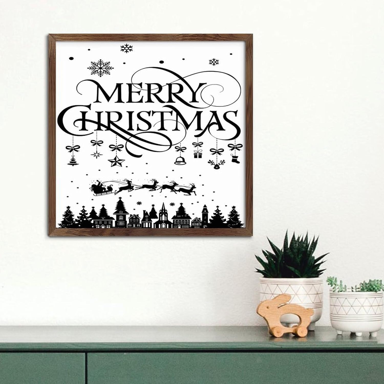 Wood Framed Wall Decor Sign 12x12in Christmas Farmhouse Art