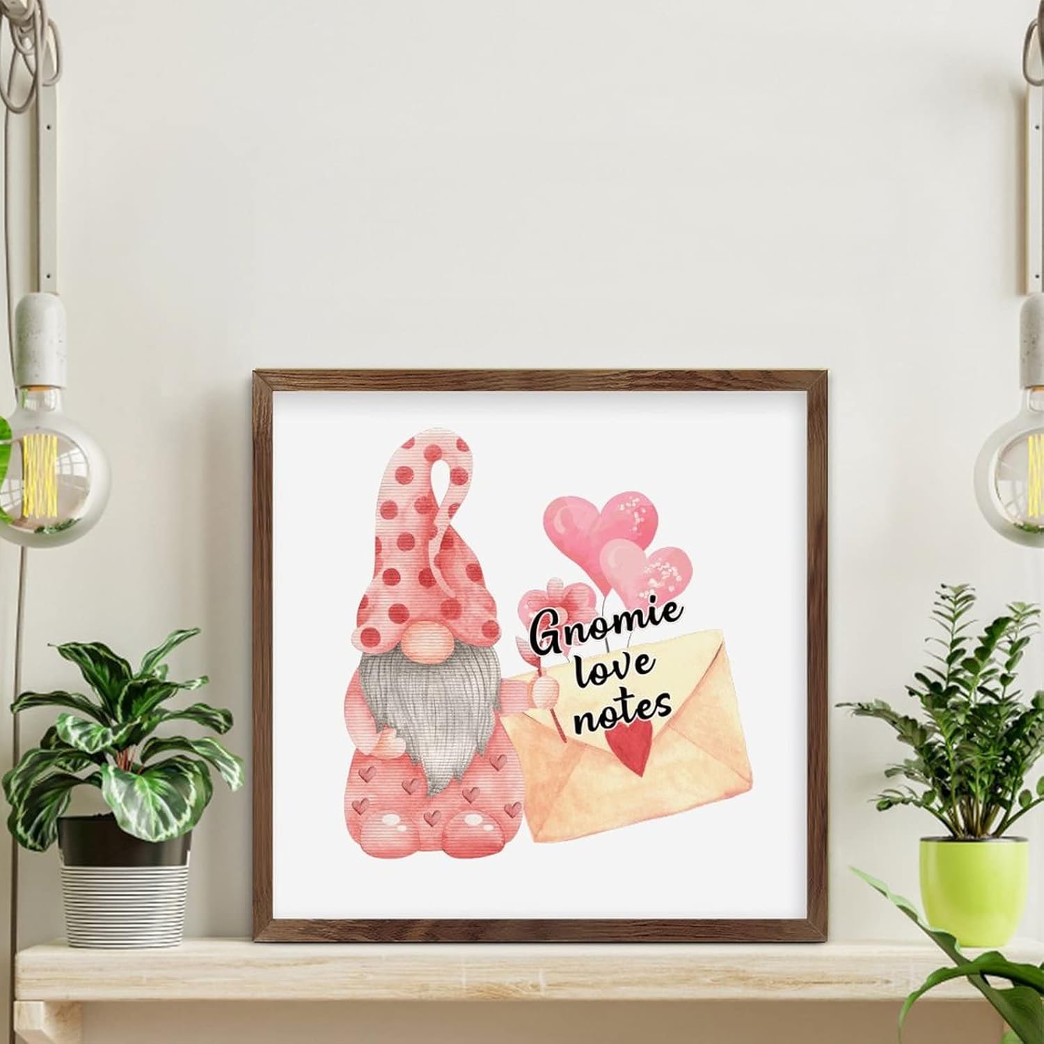Valentines Day Gnomie Love Notes Framed Wooden Sign