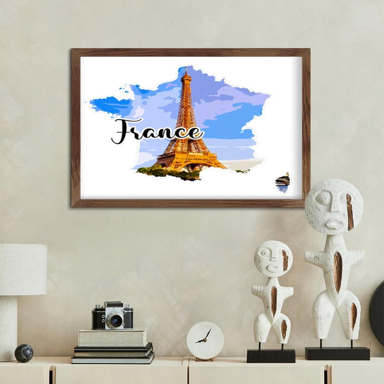 France Framed Wood Sign Plaque Wall Art Decor