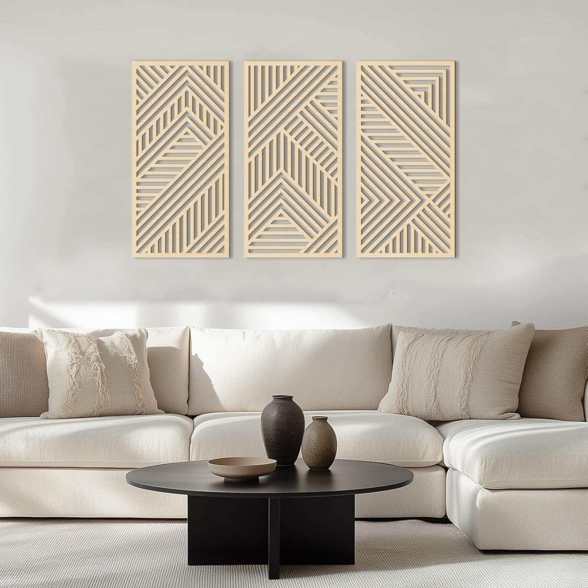BINCUE 3D Geometry Wood Wall Art Decor 3 Panels