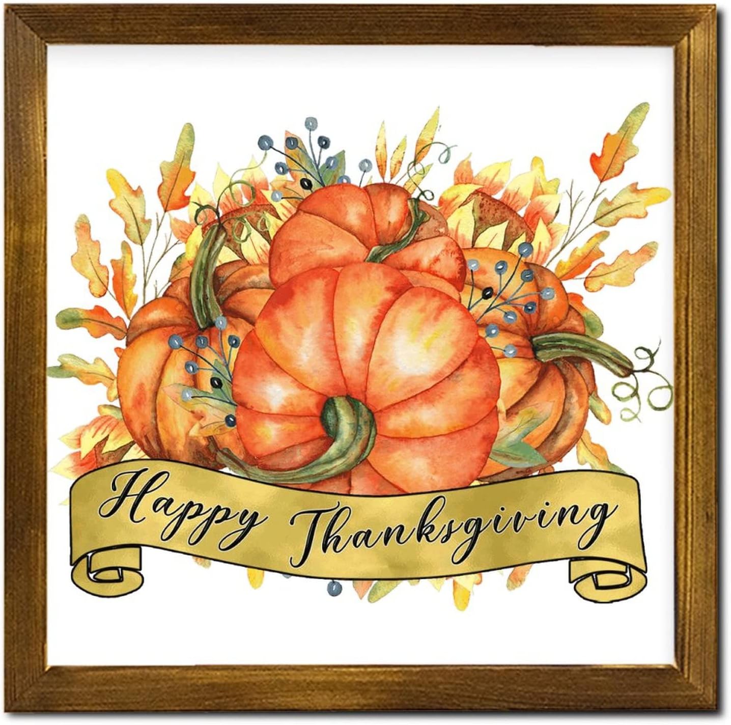 Happy Thanksgiving Framed Wooden Wall Art Sign 12x12