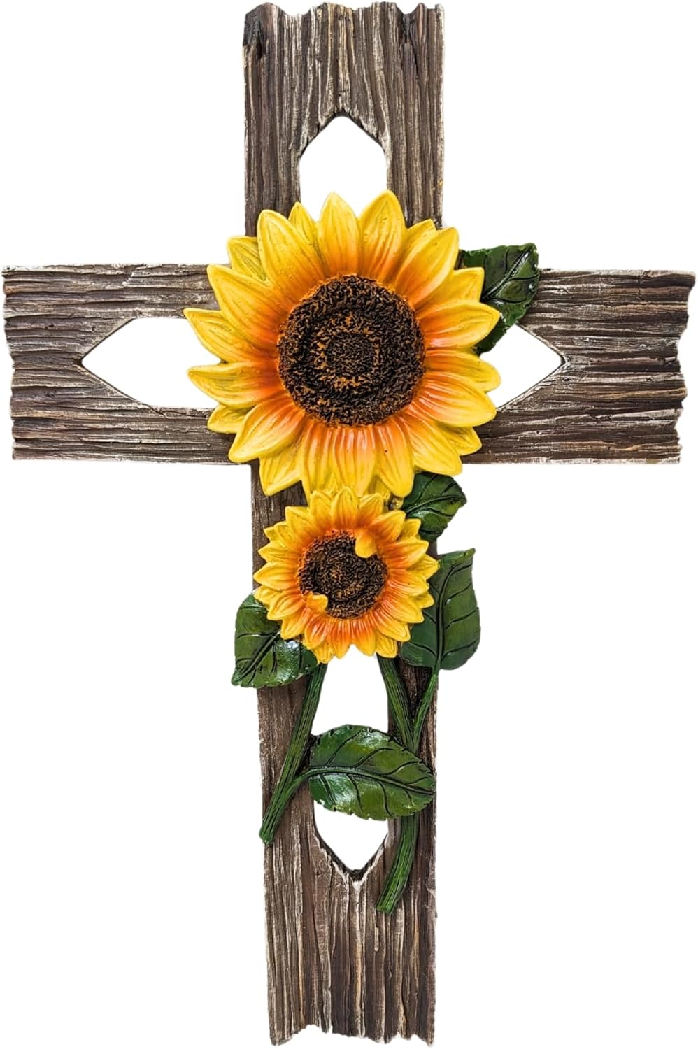 BestGiftEver Rustic Faux Wood Wall Cross with Sunflower Design