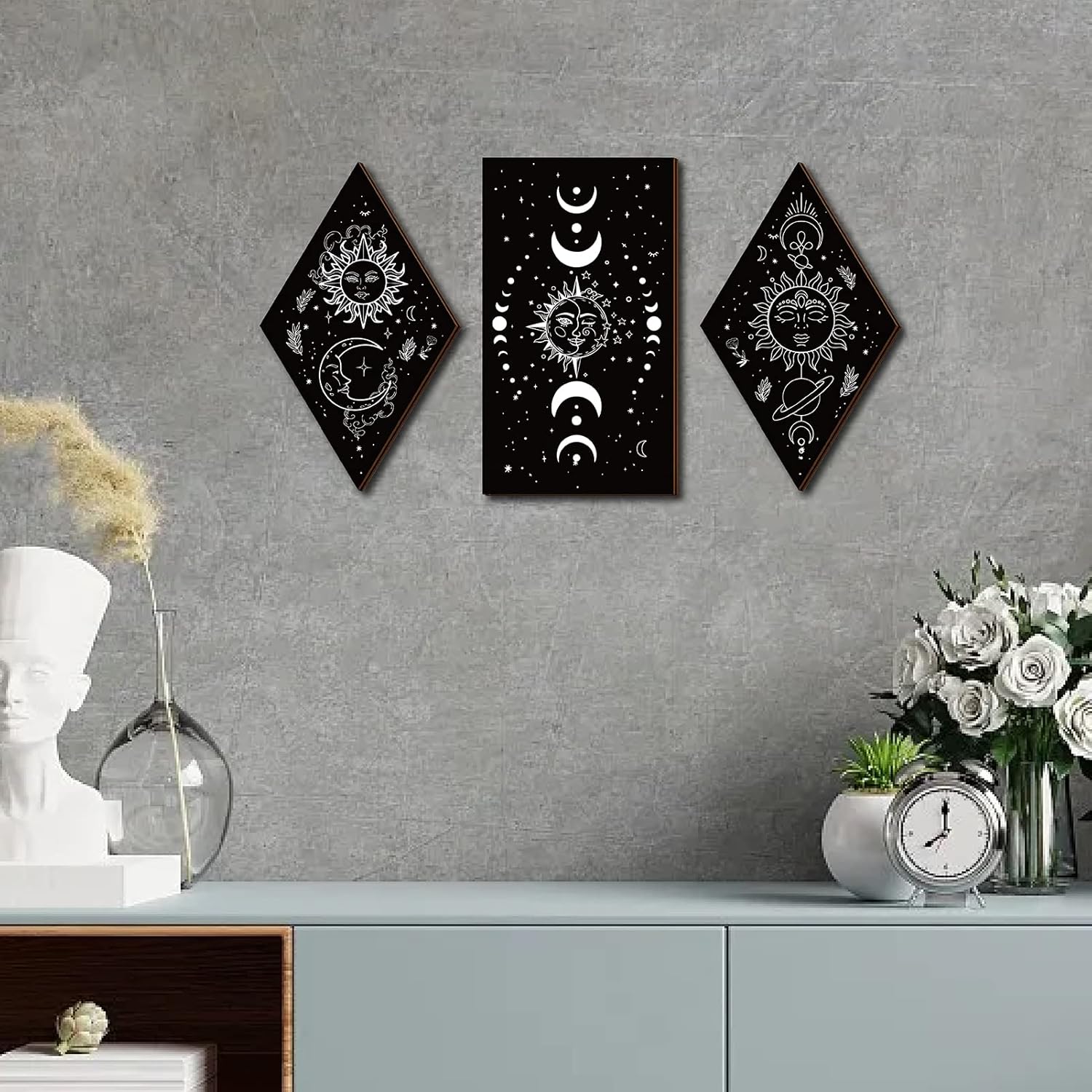 3Pcs Rustic Boho Wall Decor Moon Phases Art