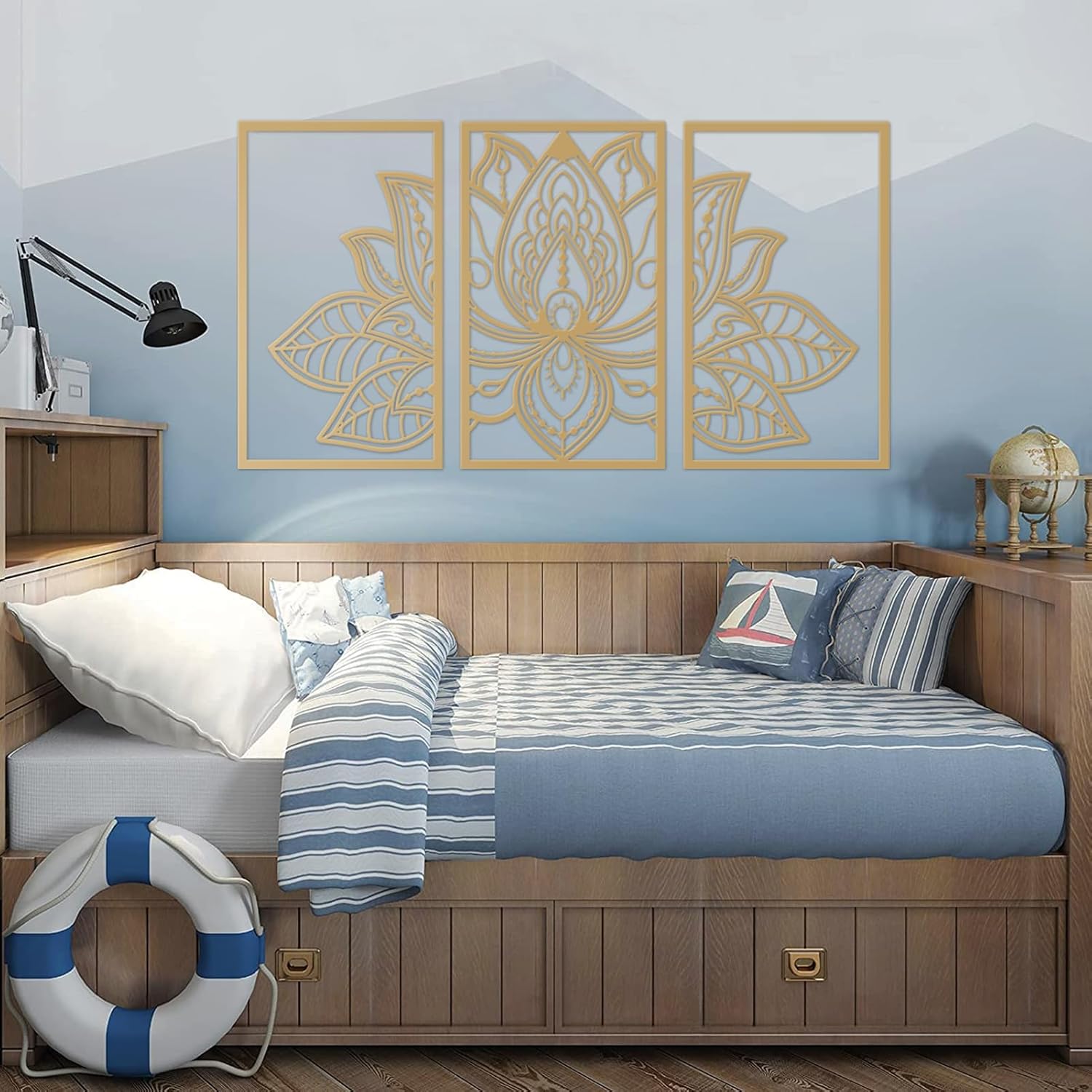 ESTART 3 Pcs Lotus Flower Metal Wall Art Decor Gold