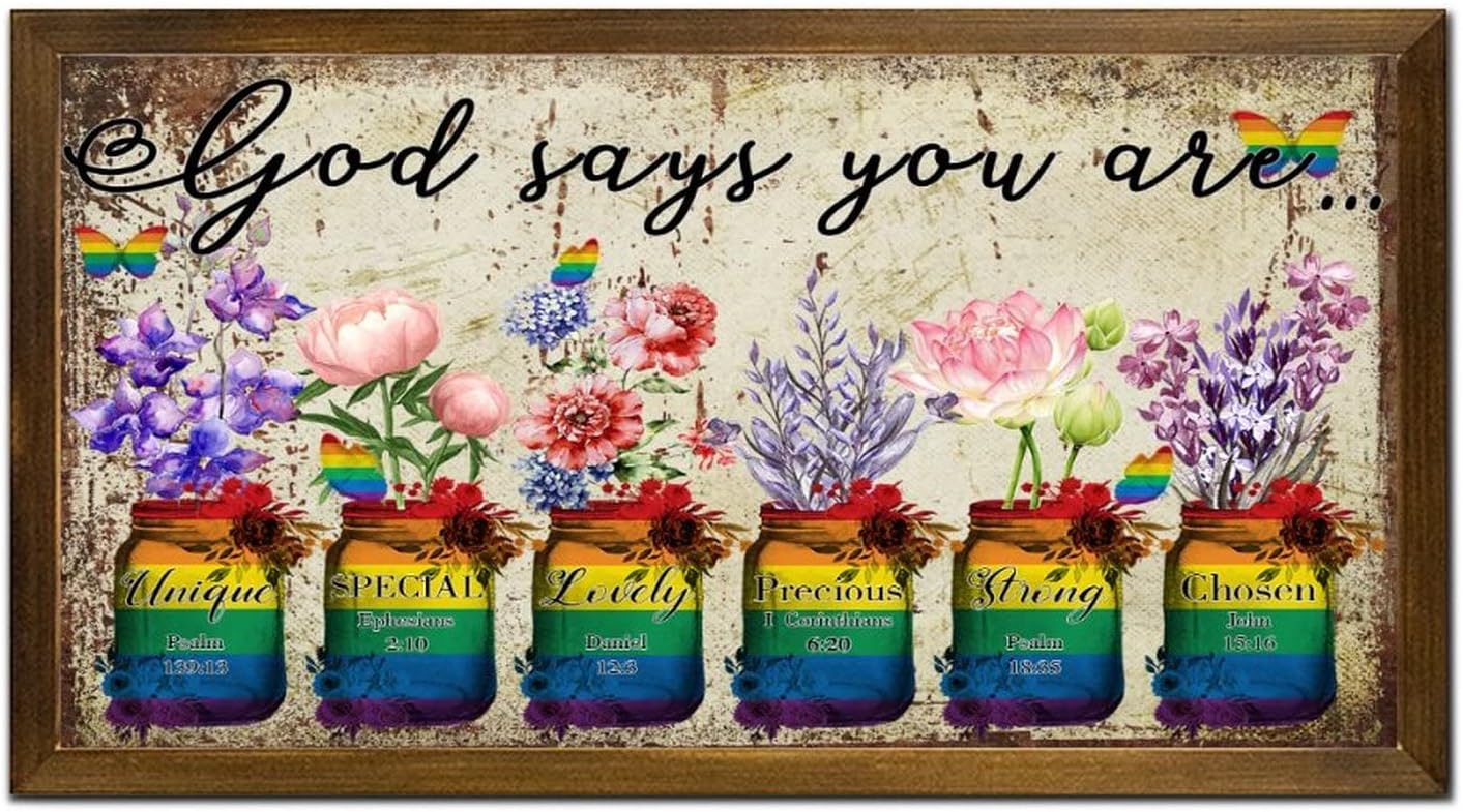LGBTQ Pride Wood Framed Wall Art Sign 12x22 In