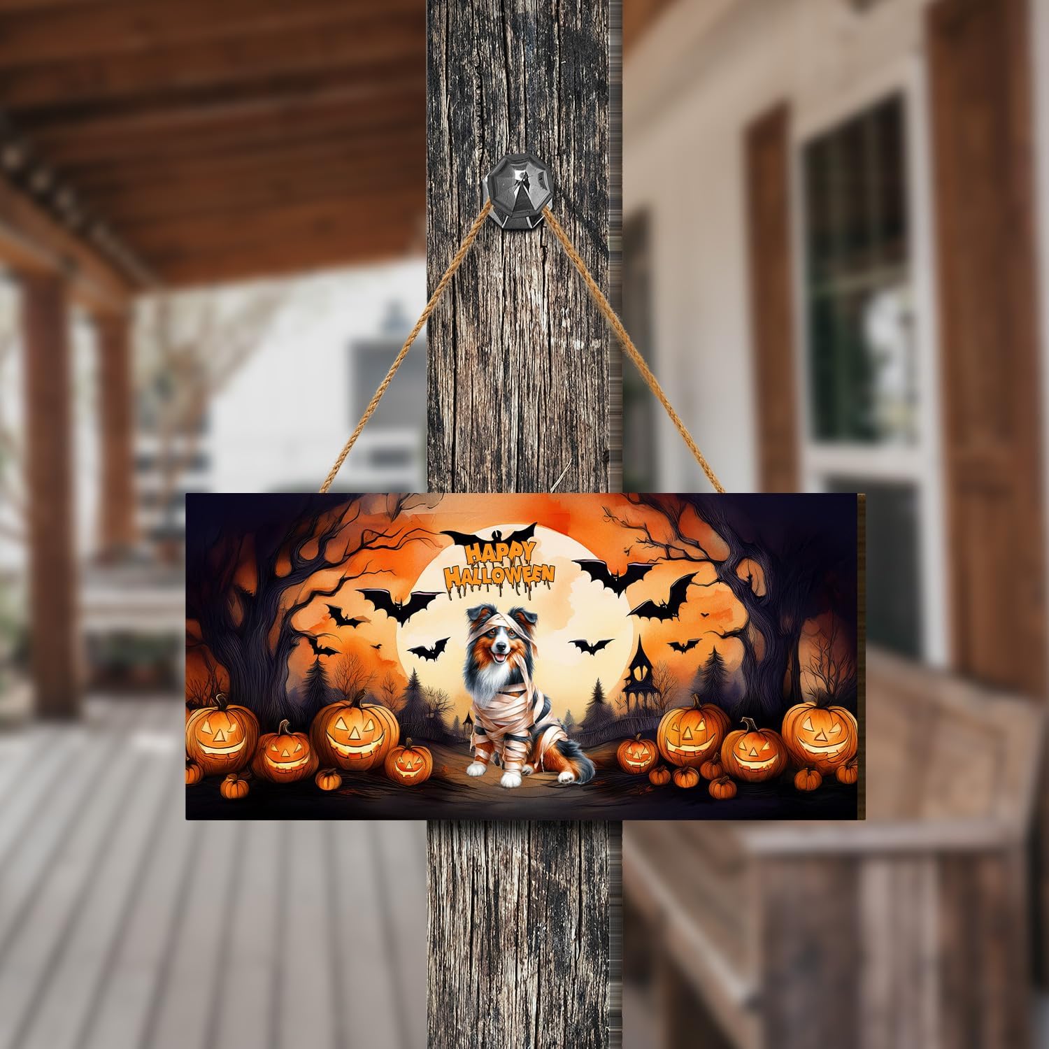 Mummy Miniature American Shepherd Halloween Wall Decor