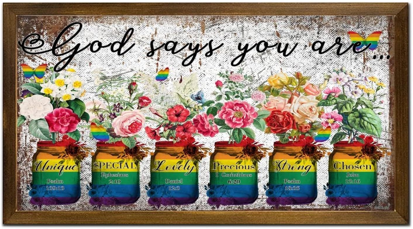 LGBTQ Inspirational Framed Wood Wall Sign 12x22 In
