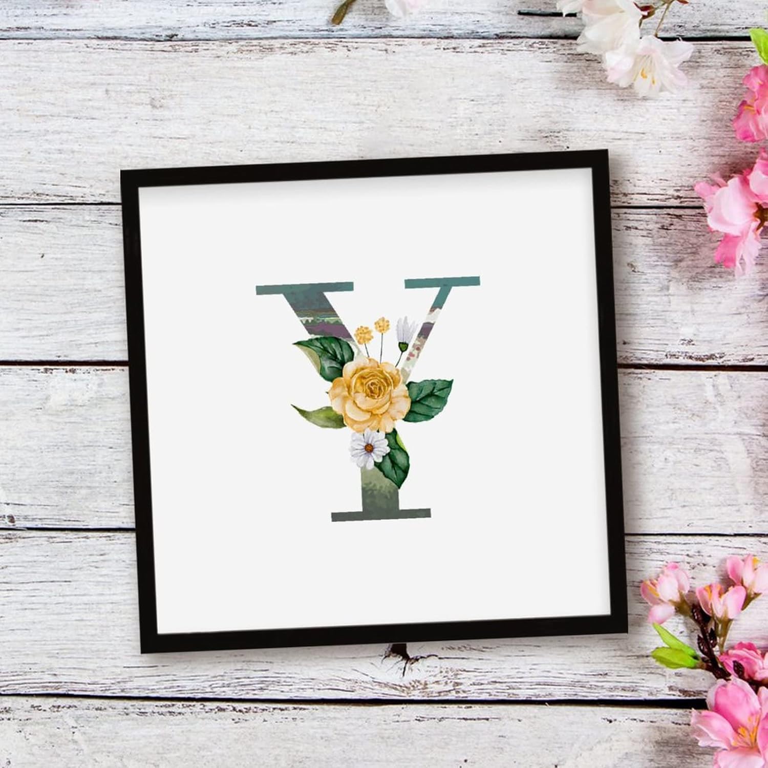 Flowers Camouflage Initial Y Farmhouse Wood Sign 12x12