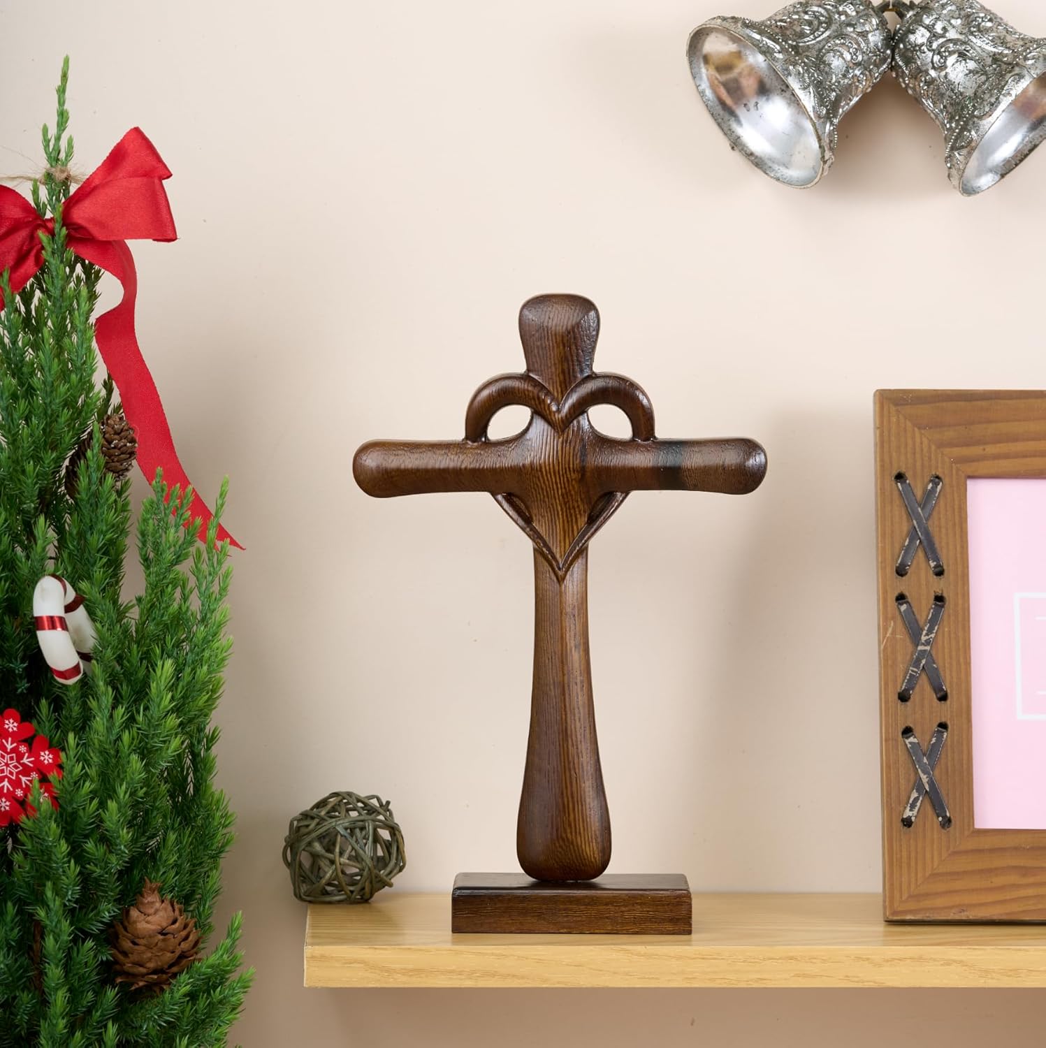 DAICAT Hand-Carved Wooden Cross Wall Decor 10 Inch
