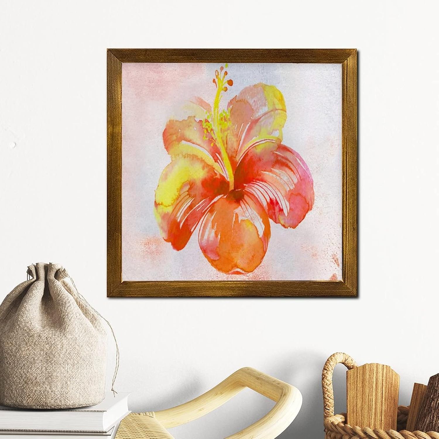 Retro Orange Hibiscus Flower Wood Wall Sign 1