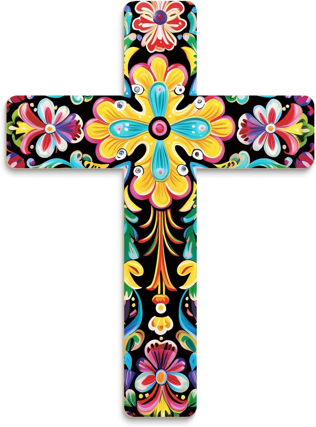 Putuo Decor Mexican Art Wall Cross Decor Orange Flower