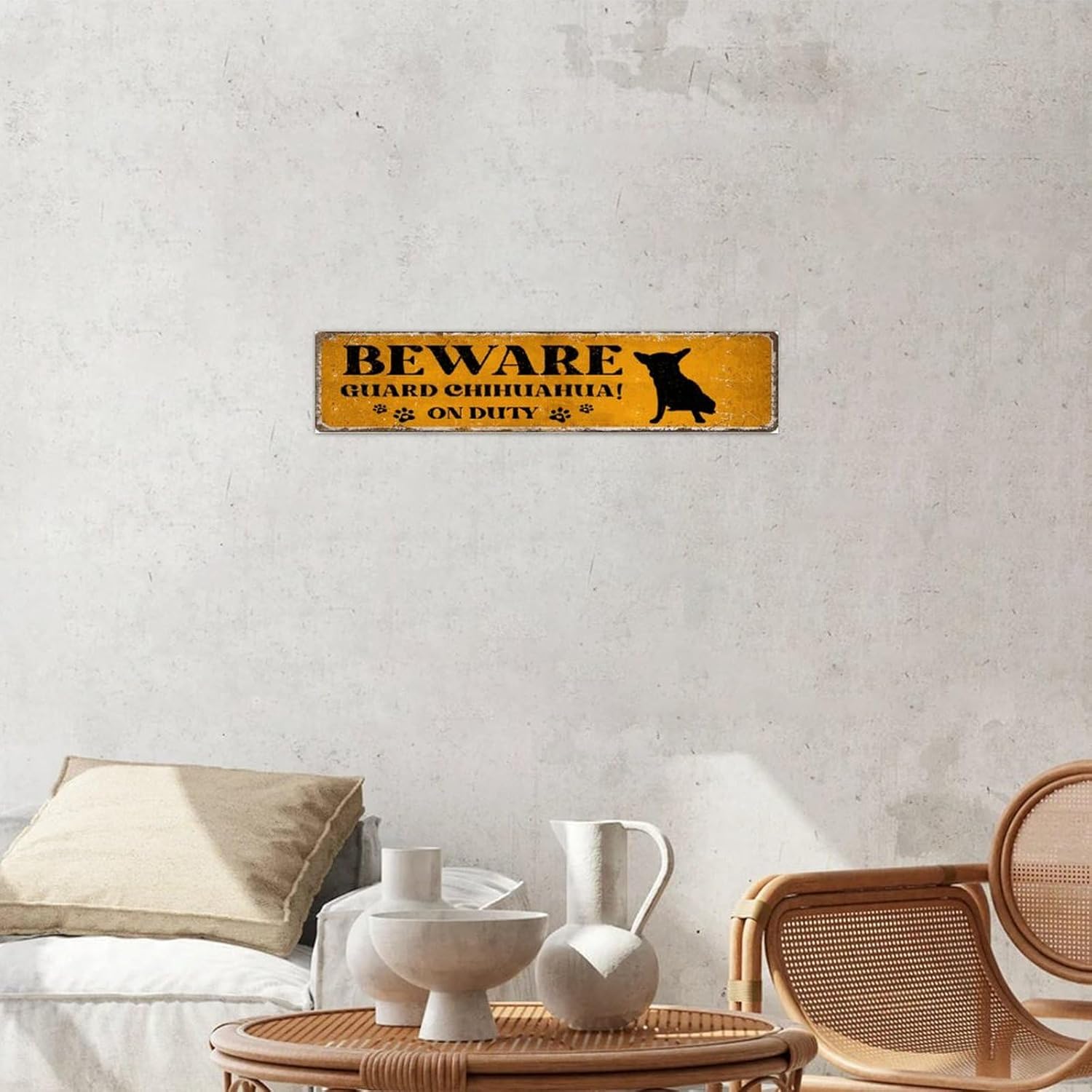 Beware Guard Dogs on Duty Rustic Wall Wood Sign 4x18 Inch