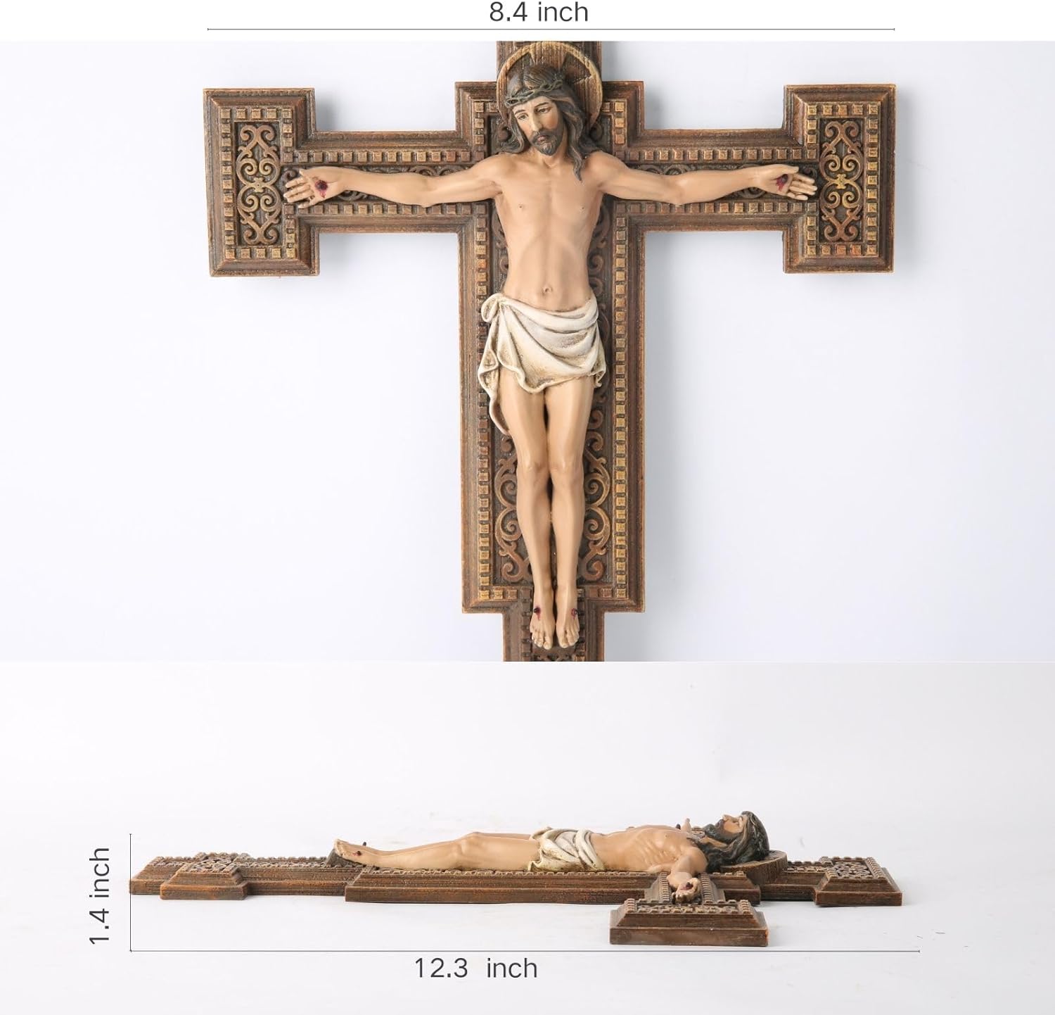BC Catholic Crucifix Wall Cross 12 Inch Hand Painted