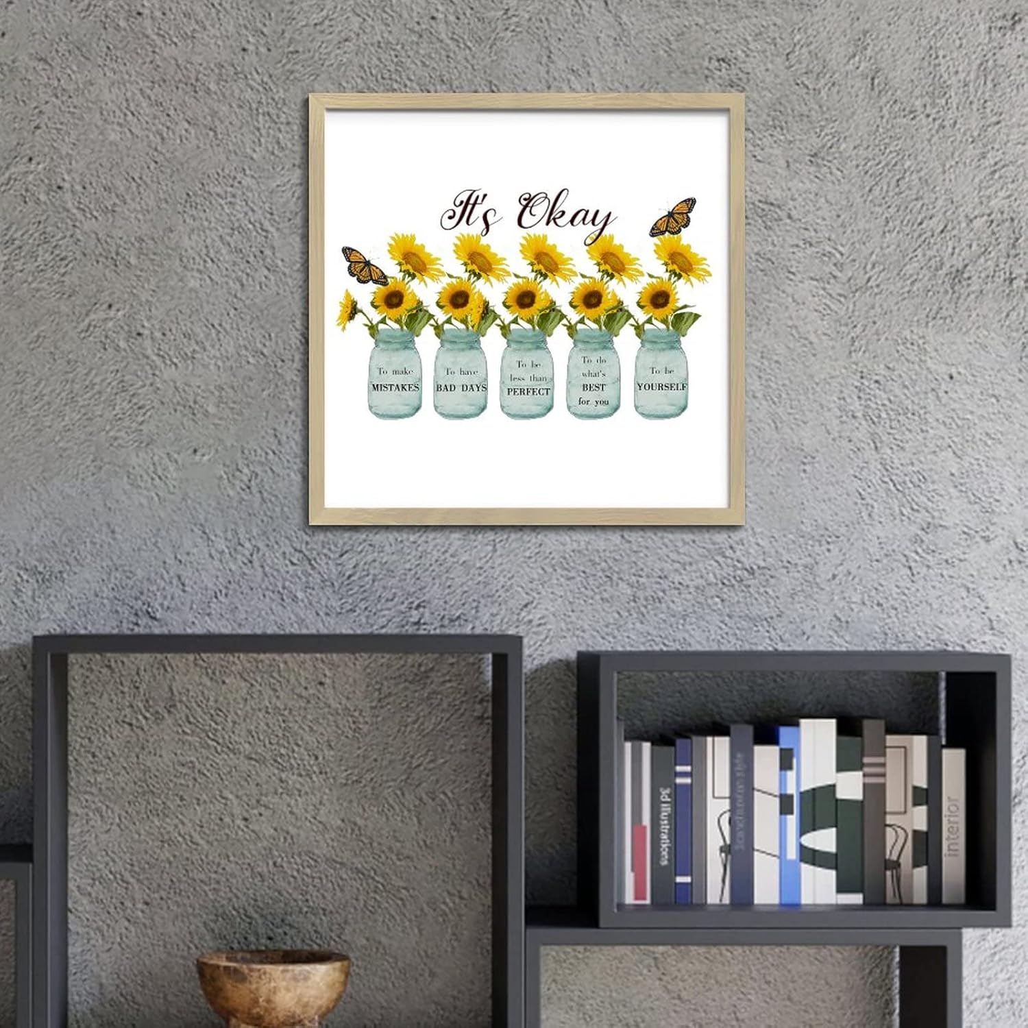 Sunflower in Vase Wood Sign Retro Wall Decor 12x12in