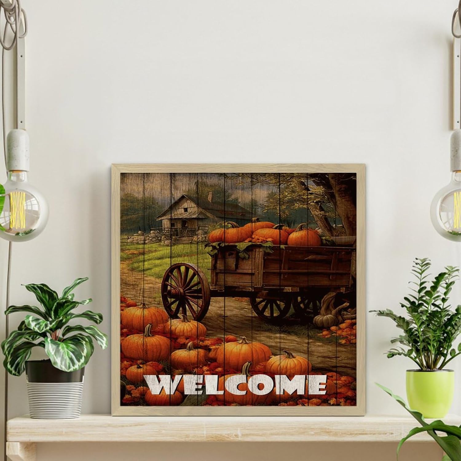 Welcome Framed Wood Sign 12x12in Modern Wall Decor